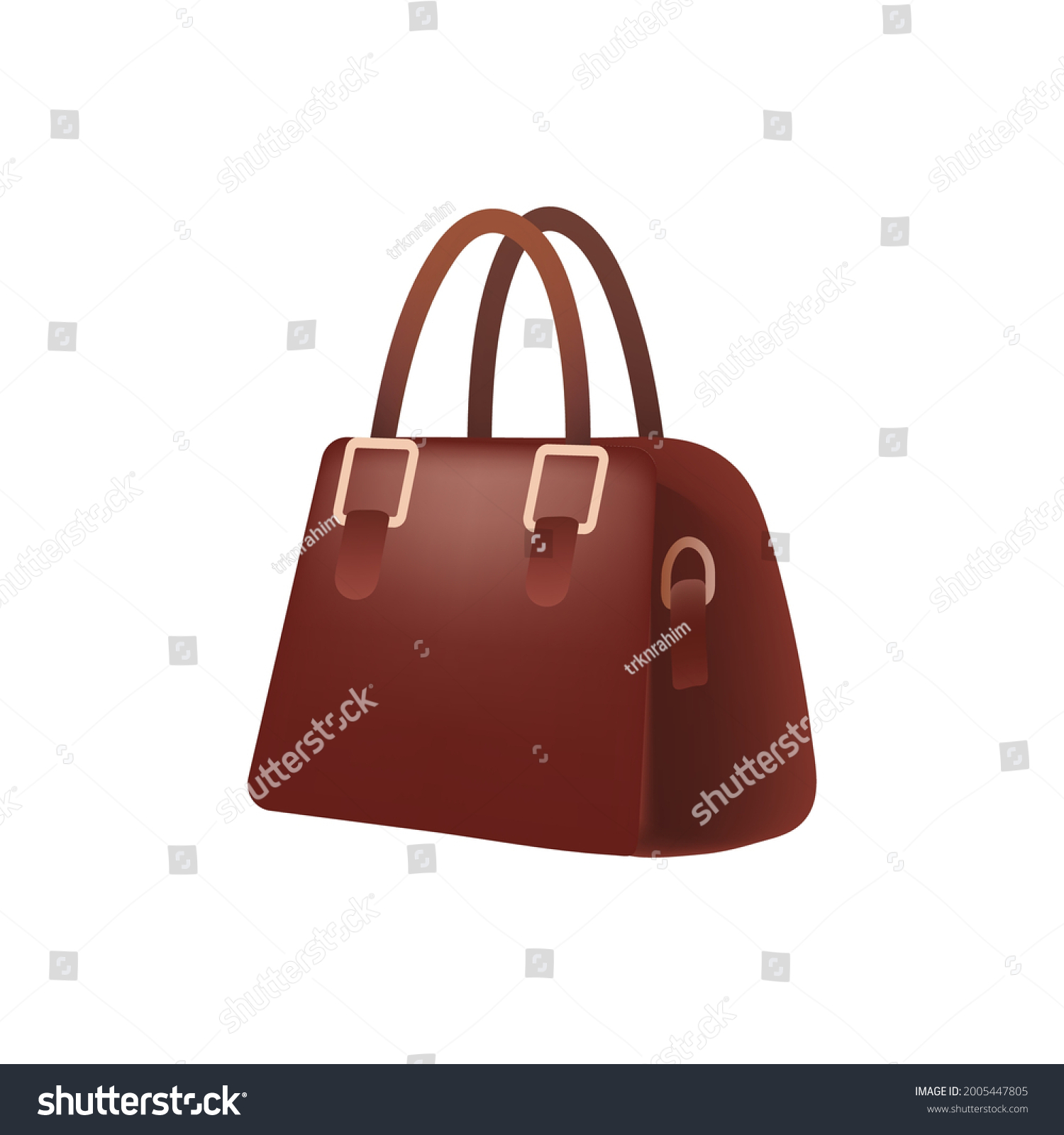 SVG of Detailed brown female handbag on a white background. Isolated vector illustration. Woman bag vector flat icon. Isolated leather hand bag emoji illustration.  svg