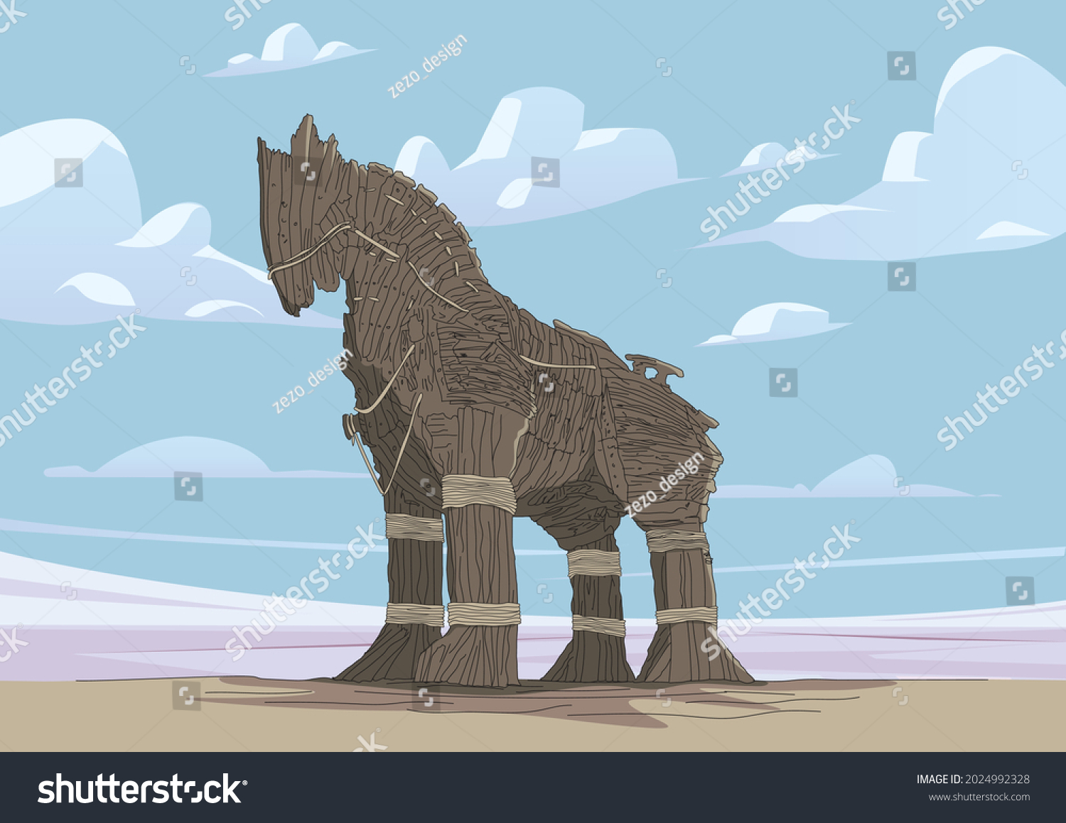 Detailed Drawing Trojan Horse Troy Currently Vector có sẵn (miễn phí
