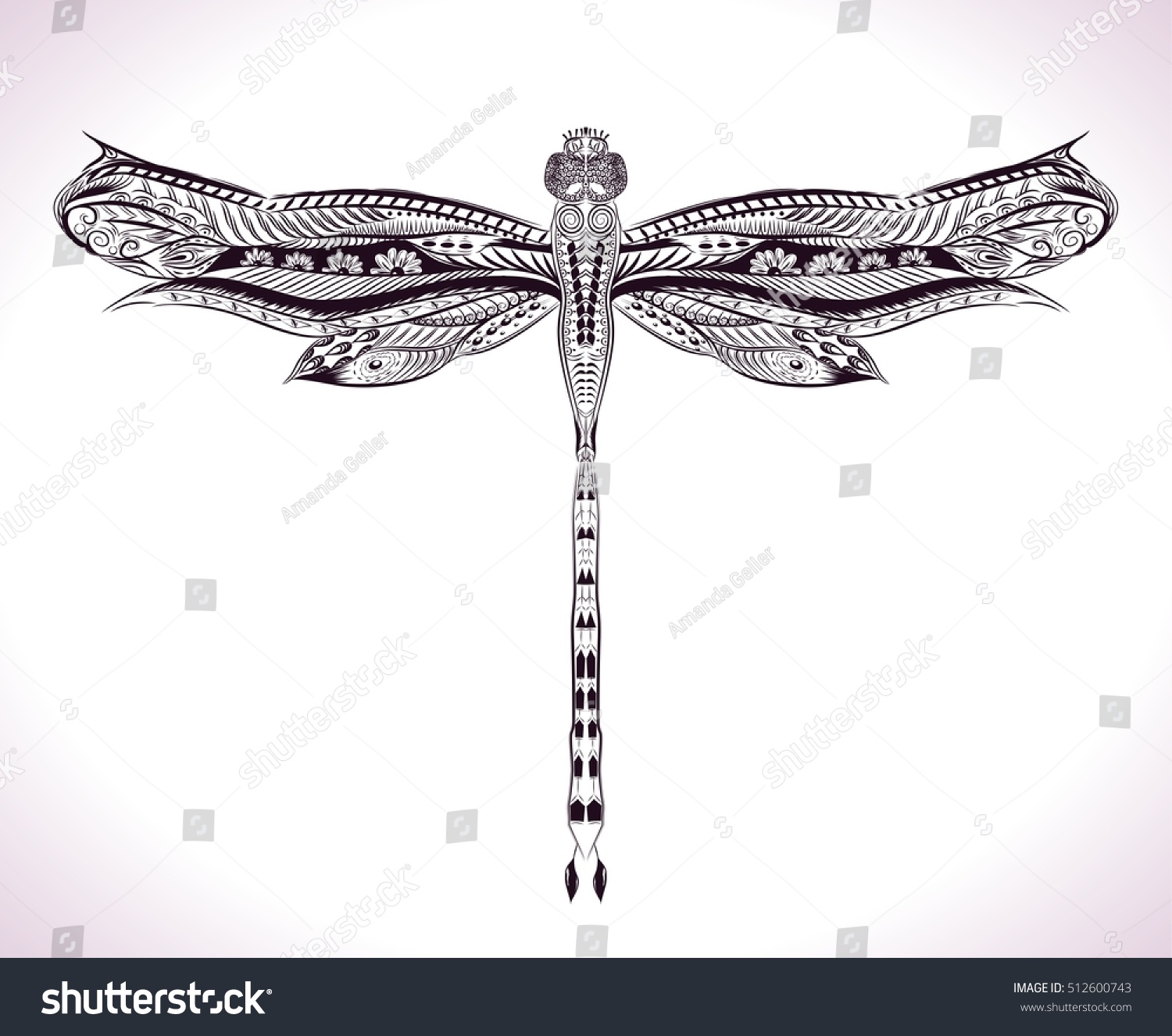 Detailed Drawn Dragonfly On White Background Stock Vector (Royalty Free ...