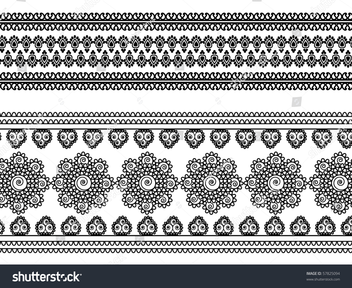 Detailed Henna Art Inspired Border Designs Stock Vector 57825094 ...