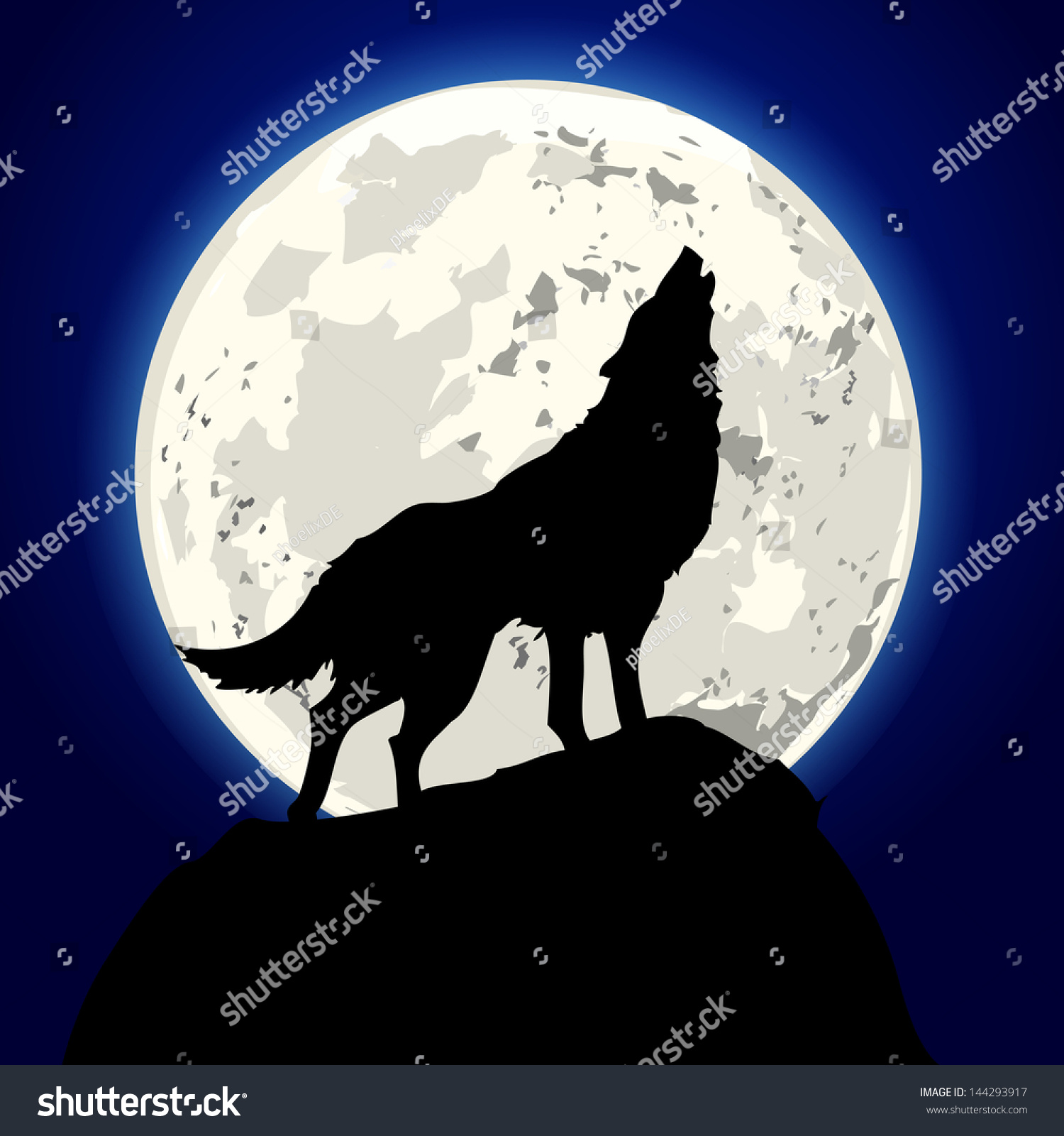 Detailed Illustration Howling Wolf Front Moon Stock Vector 144293917 ...