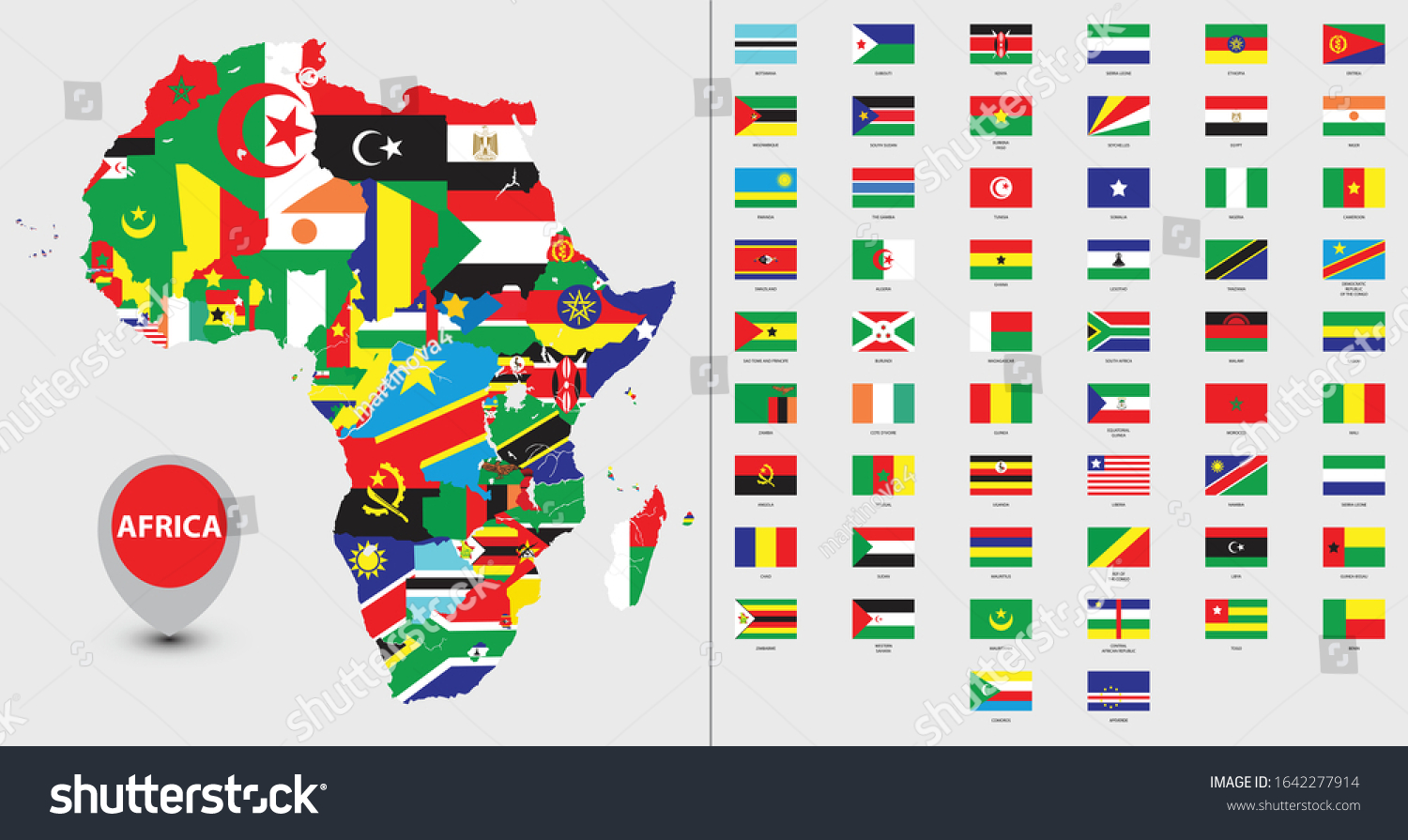 Detailed Map Africa Country Silhouettes Flags Stock Vector (Royalty ...