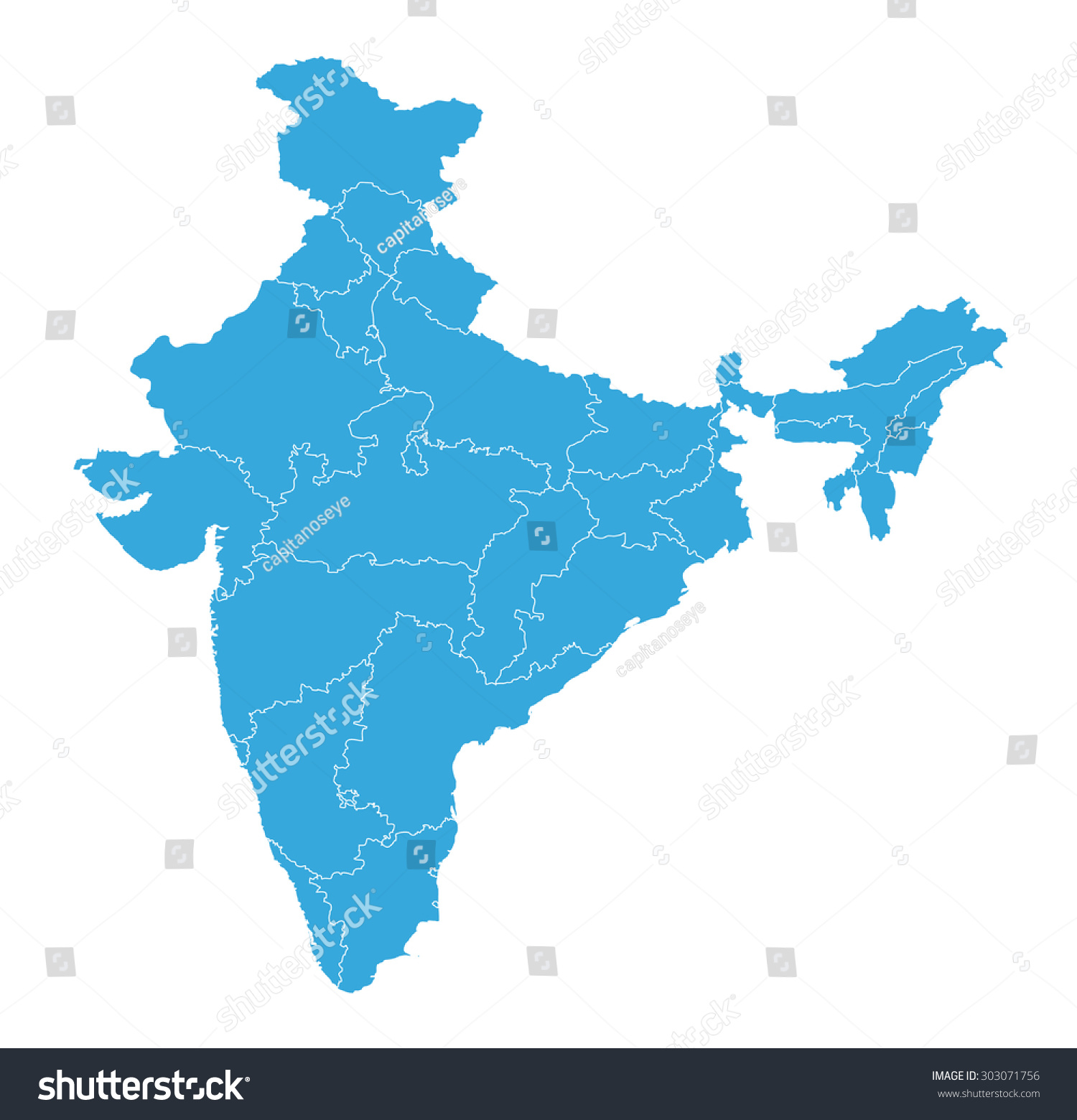 Detailed Map India Stock Vector (Royalty Free) 303071756 | Shutterstock