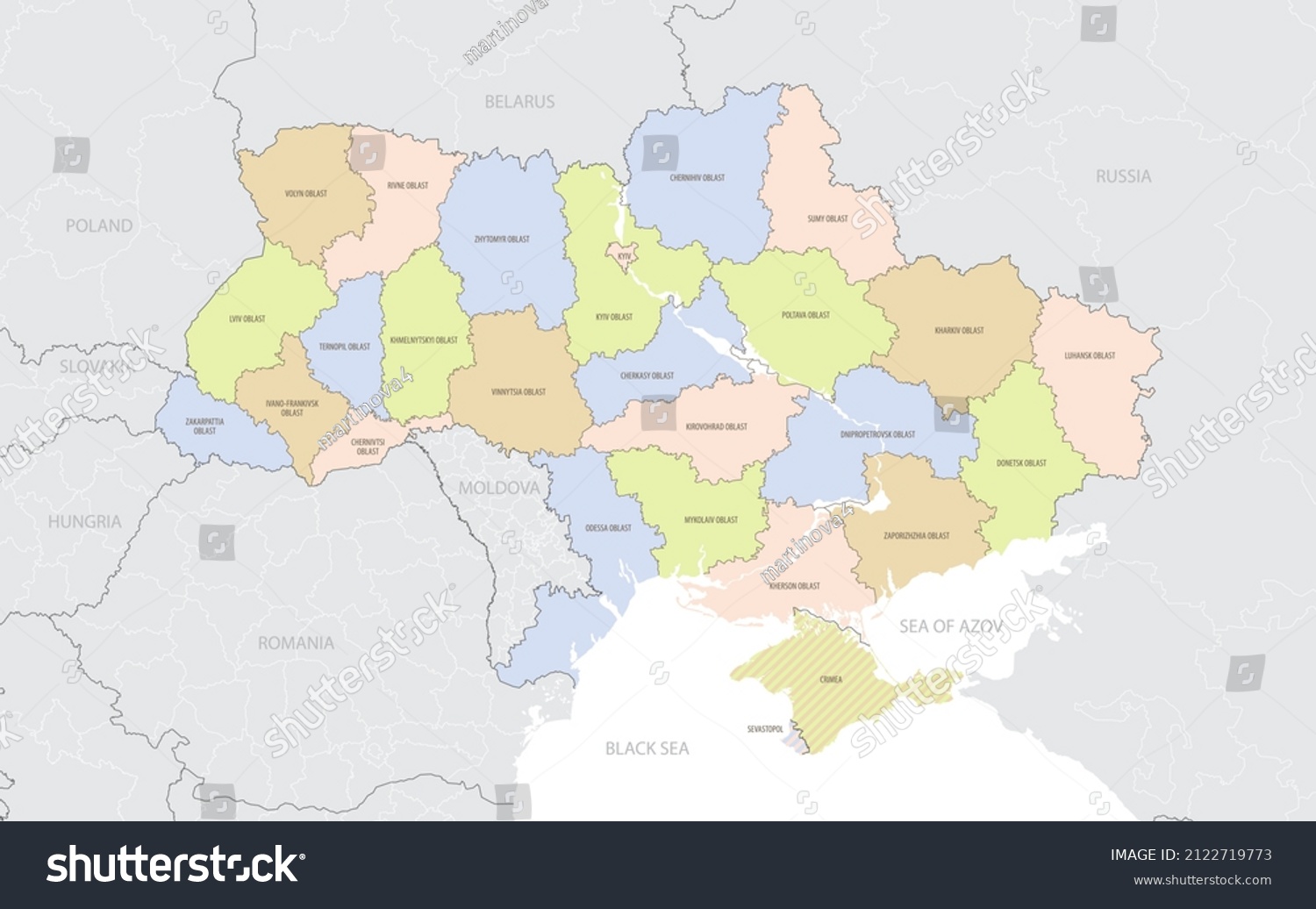 Detailed Map Location Ukraine Europe Administrative Stock Vector ...