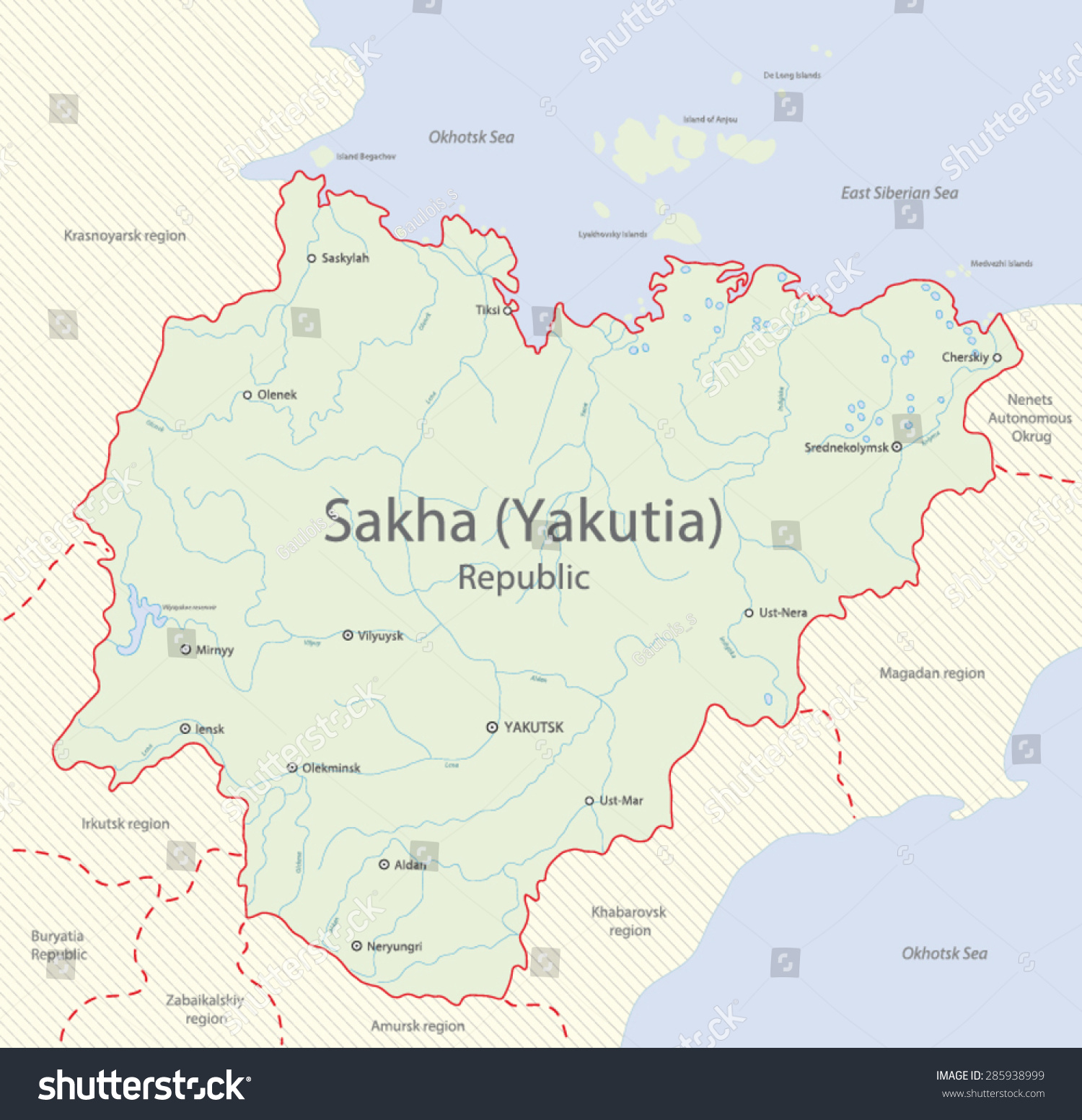 Detailed Map Sakha Yakutia Republic Russia   Stock Vector Detailed Map Of Sakha Yakutia Republic Russia 285938999 