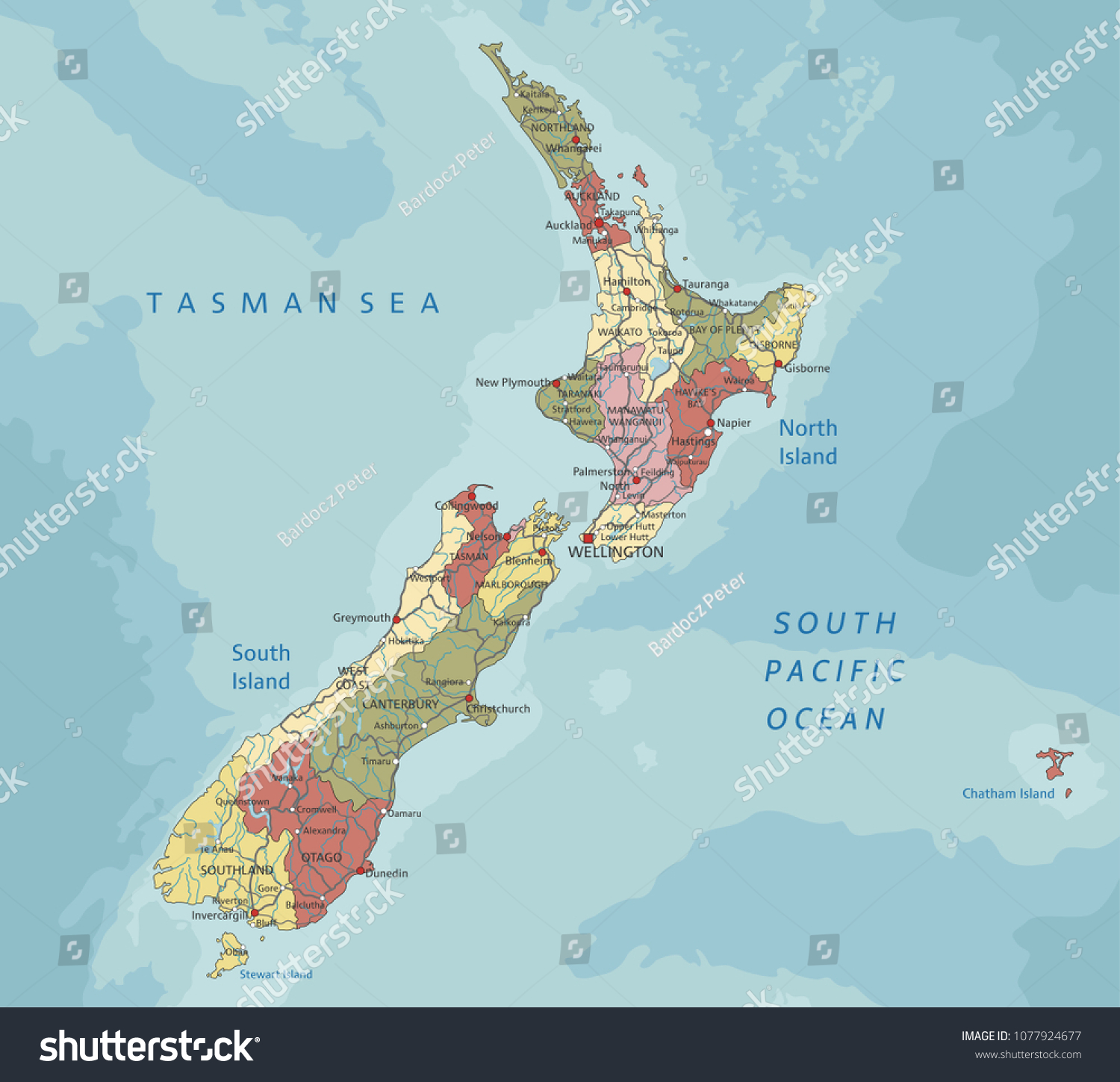 Detailed New Zealand Political Map Stock Vector Detailed New Zealand Political Map 1077924677
