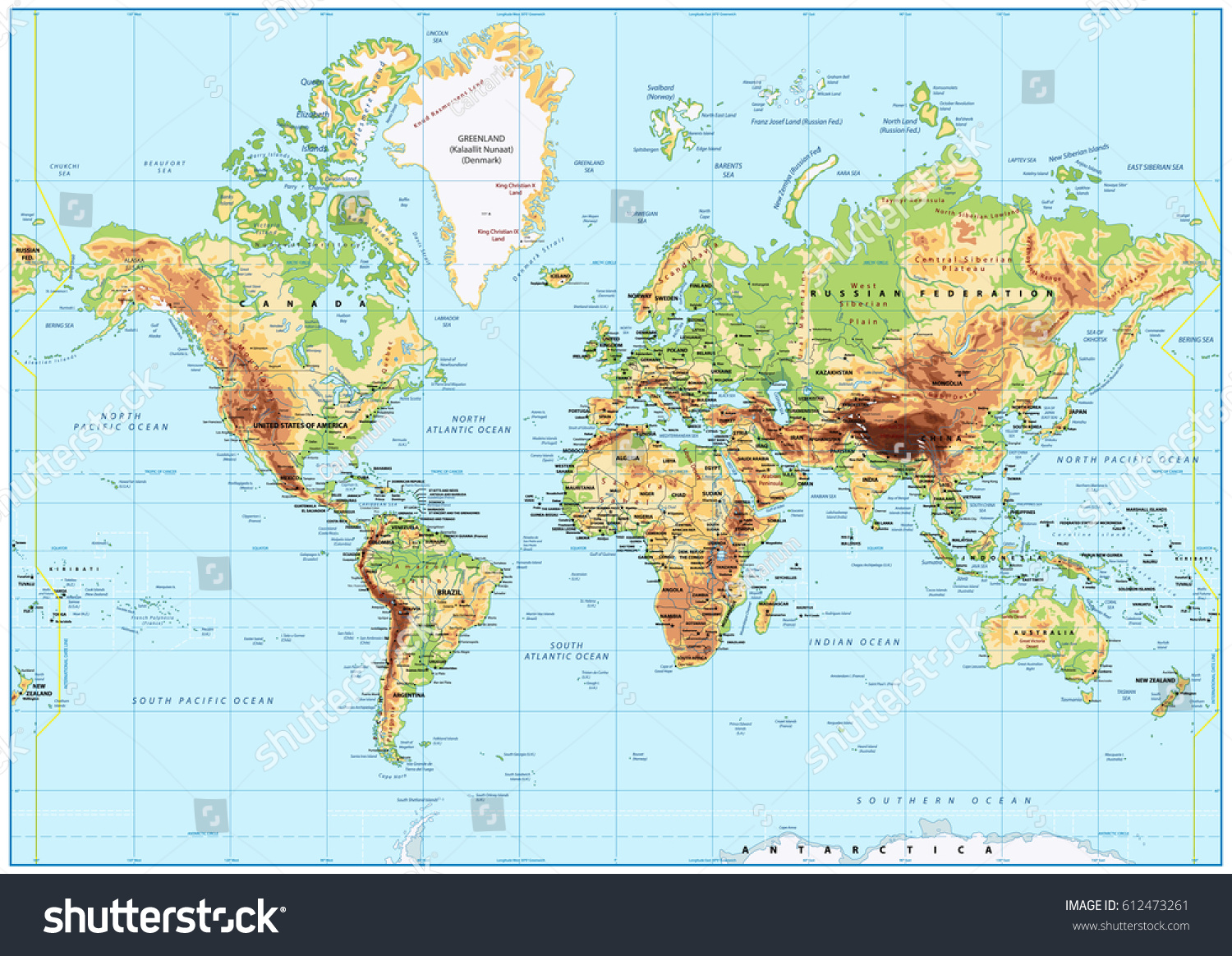 Detailed Physical World Map Labeling No Stock Vector Royalty Free 612473261 5281