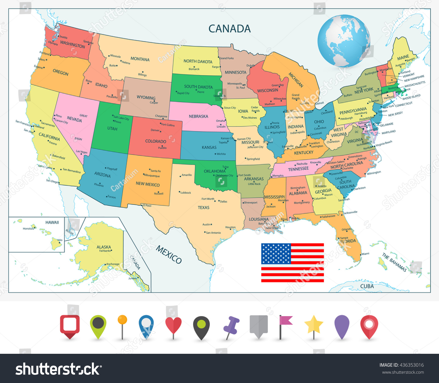 Detailed Political Map Usa Including Alaska Stock Vector Royalty