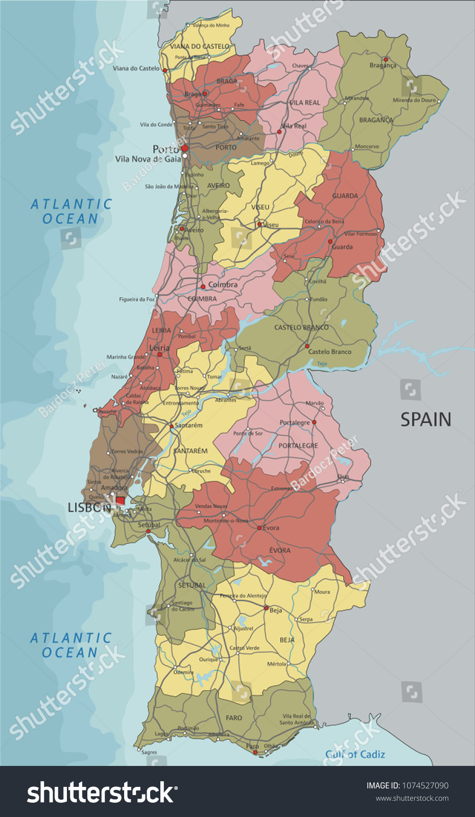 Detailed Portugal Political Map Stock Vector Detailed Portugal Political Map 1074527090