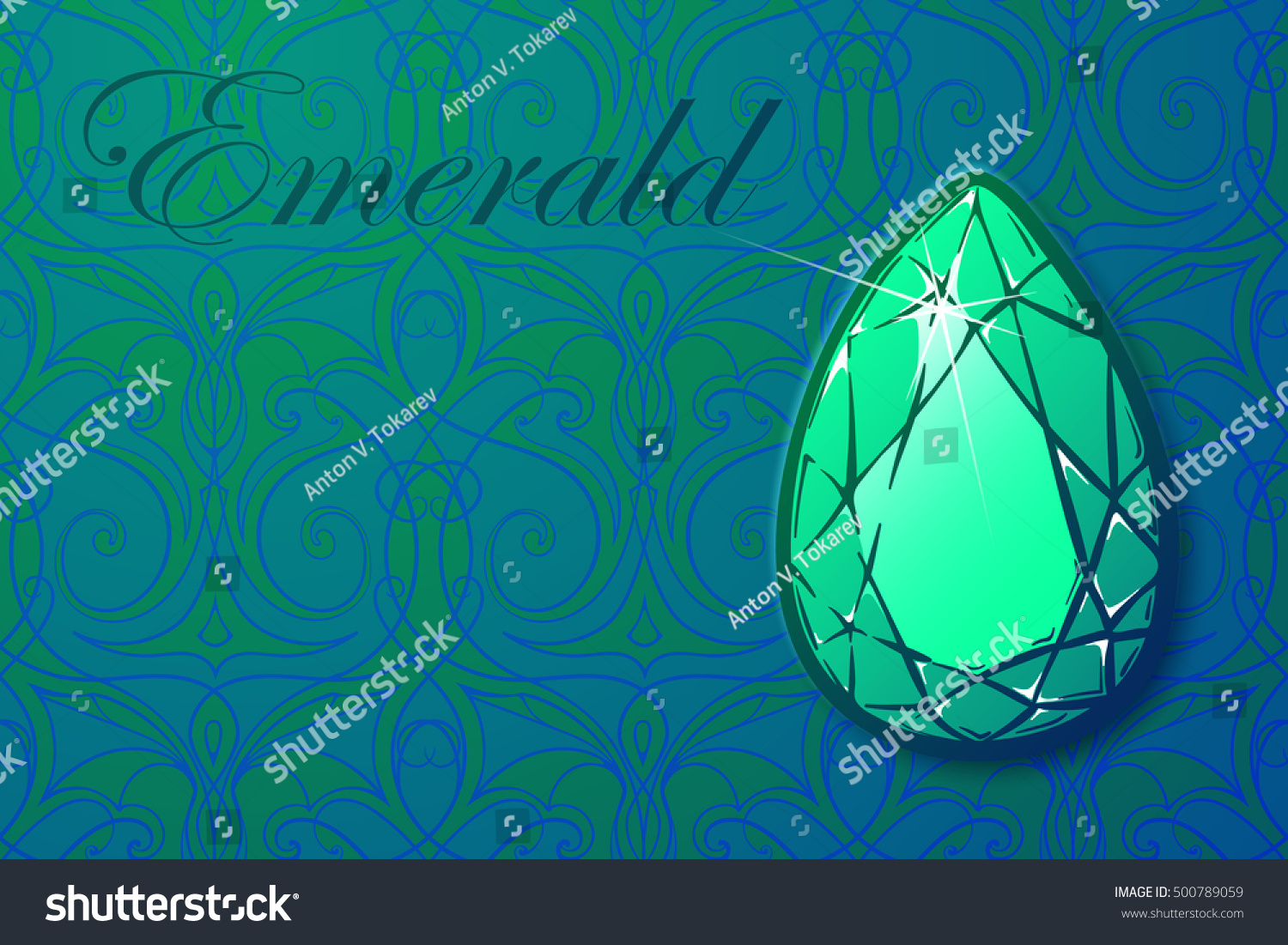 Detailed Realistic Drawing Emerald Gemstone On Stock Vector (Royalty