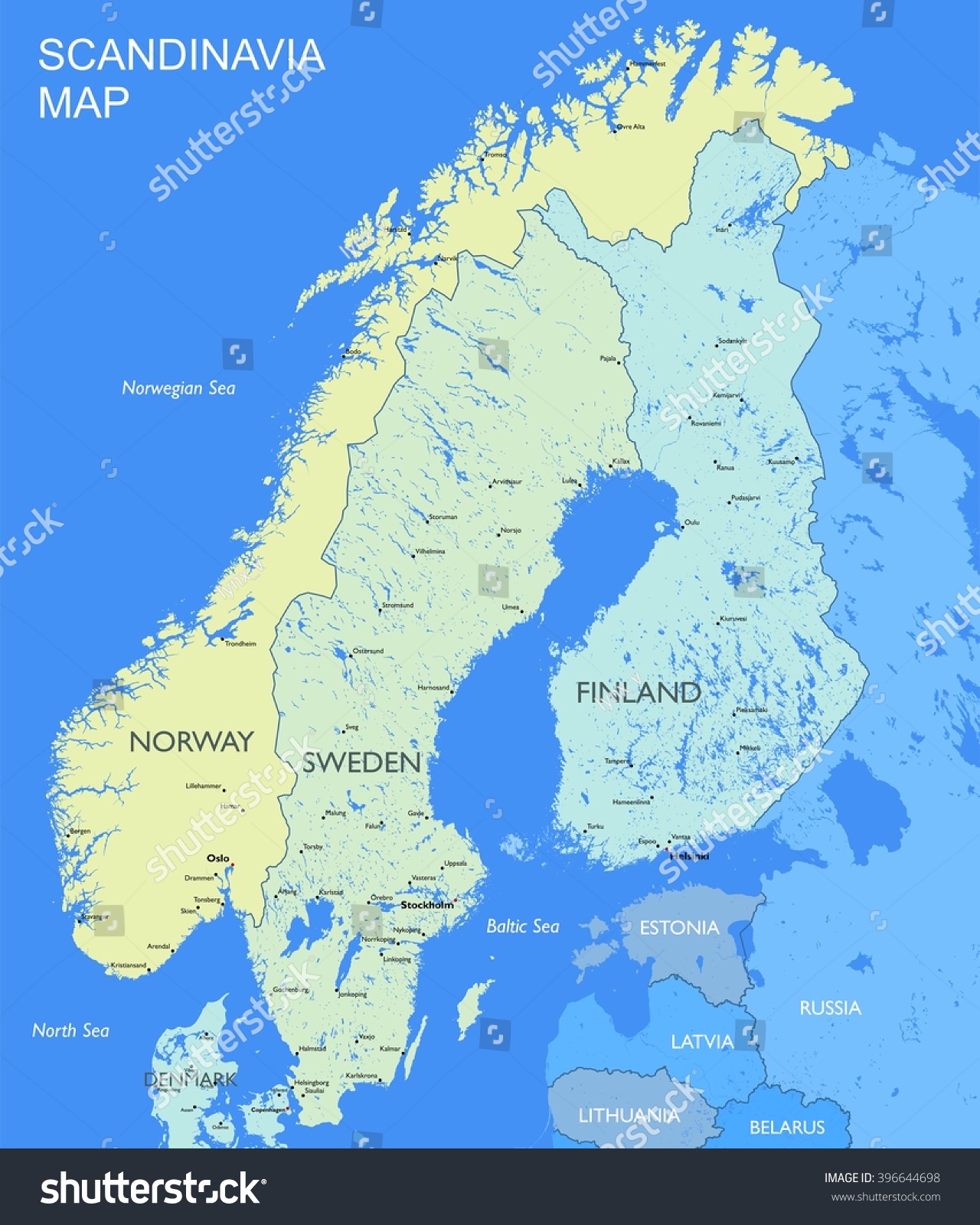 Detailed Scandinavia Map vector Political Scandinavia Countries Stock ...