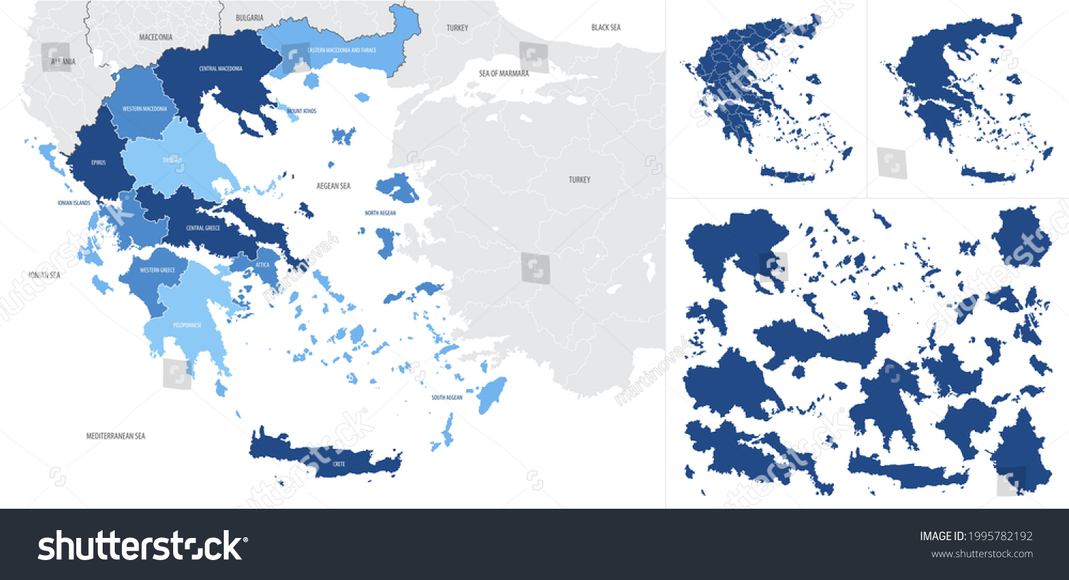 SVG of Detailed, vector, blue map of Greece with administrative divisions country svg