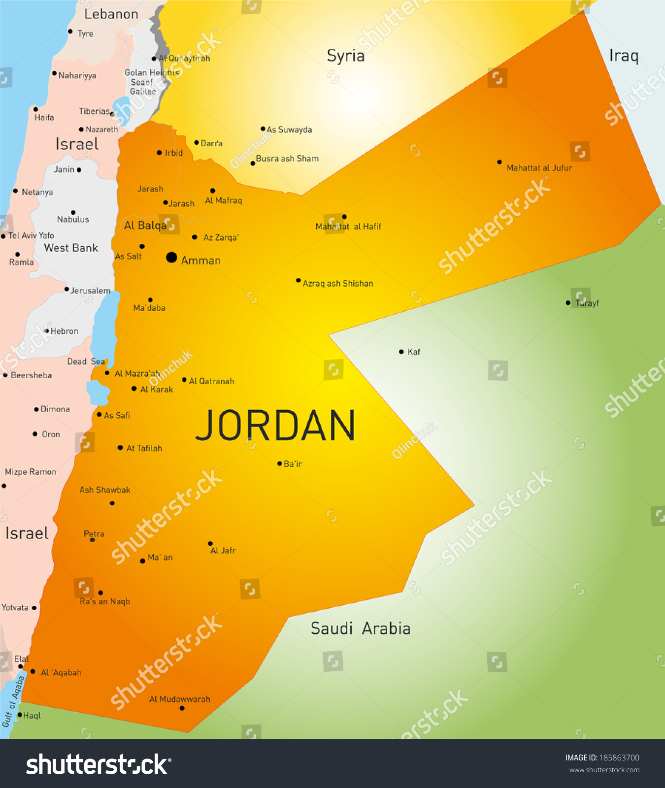Map Jordan Country Stock Vector (Royalty Free) 185863700