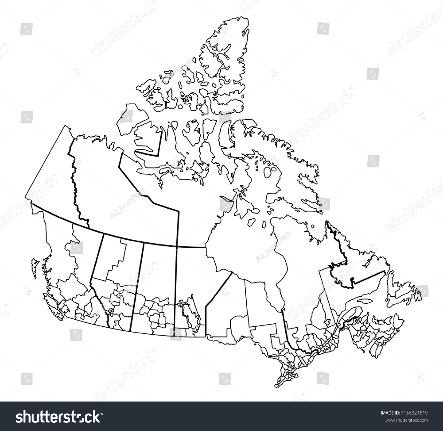 Vektor Stok Detailed Vector Map Canada (Tanpa Royalti) 1156321519