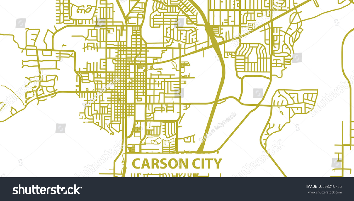 SVG of Detailed vector map of Carson City in gold with title, scale 1:30 000, USA svg