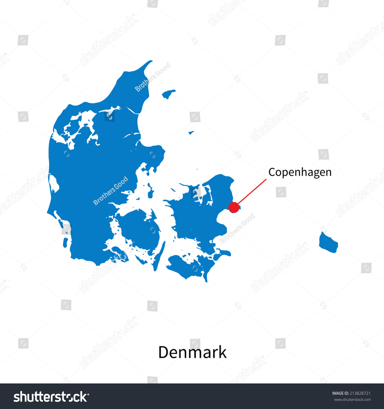 Capital Of Denmark Map Detailed Vector Map Denmark Capital City Stock Vector (Royalty Free)  213828721 | Shutterstock