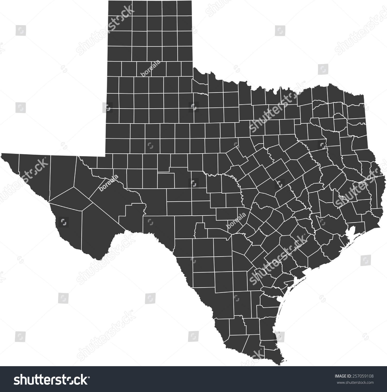 Vektor Stok Detailed Vector Map Texas Tanpa Royalti 257059108 Shutterstock 6283