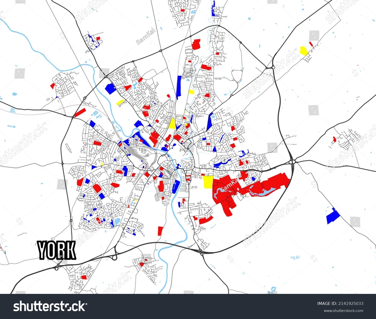 Detailed Vector Map York Uk Mondrian Stock Vector (Royalty Free