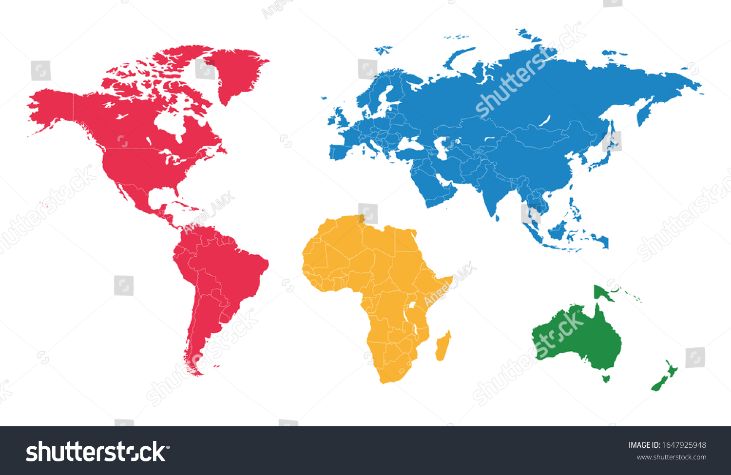 Detailed World Map Divided Into Continents Stock Vector (Royalty Free ...