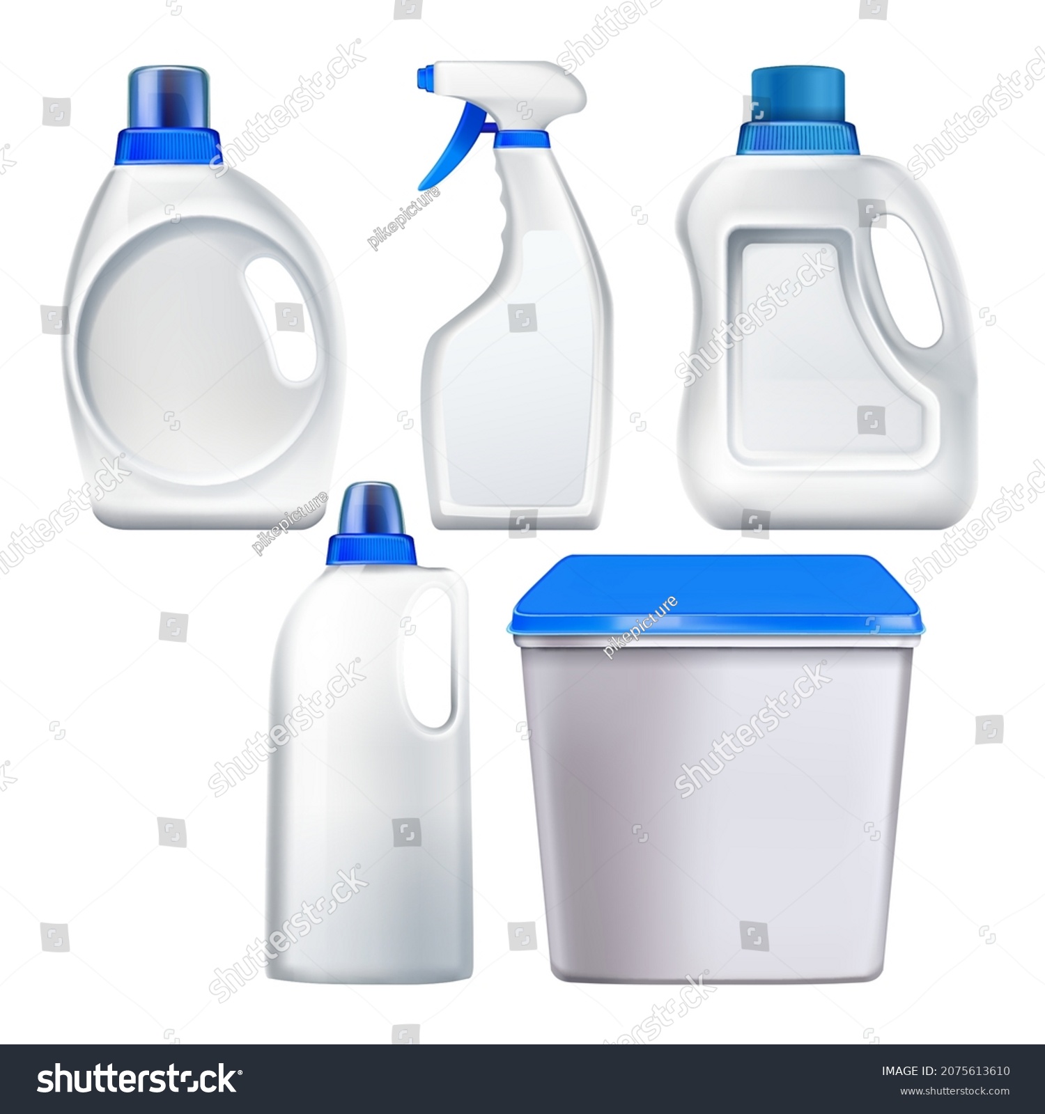 SVG of detergent bottle plastic container set. soap product. household liquid. laundry cleaner. white package mockup. toilet bleach blank. 3d realistic vector svg