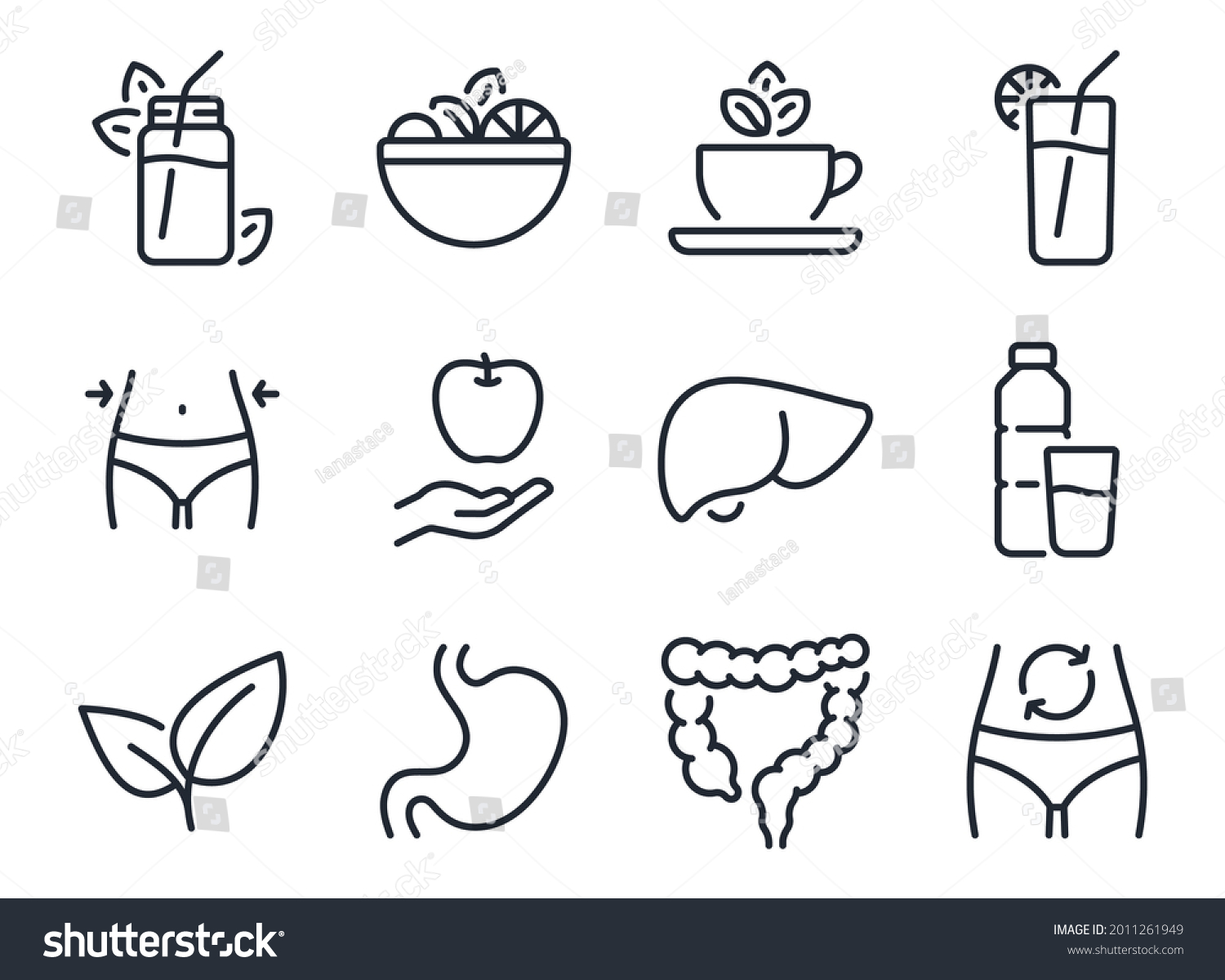 SVG of Detox and cleanse related editable stroke outline icons set isolated on white background flat vector illustration. Pixel perfect. 64 x 64. svg