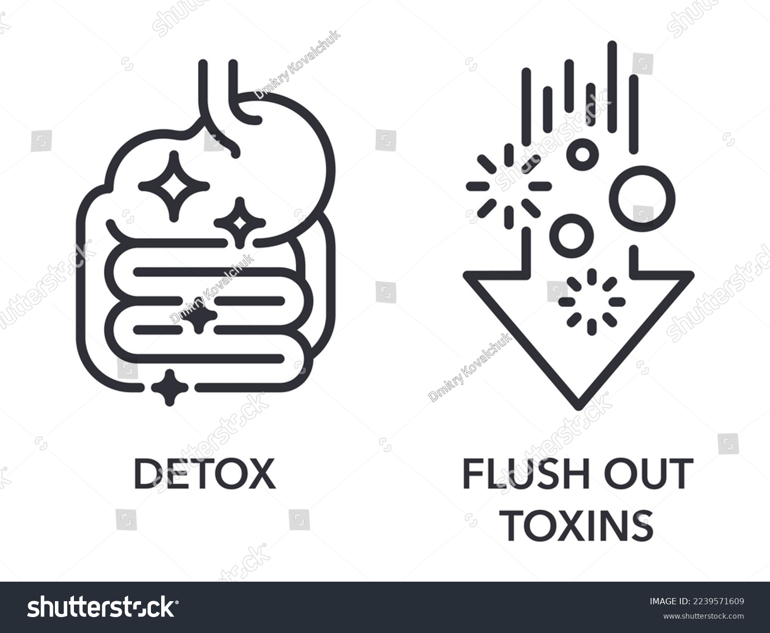 SVG of Detox and Flush Out Toxins icons set - labeling of food supplement. Pictograms set in thin line svg