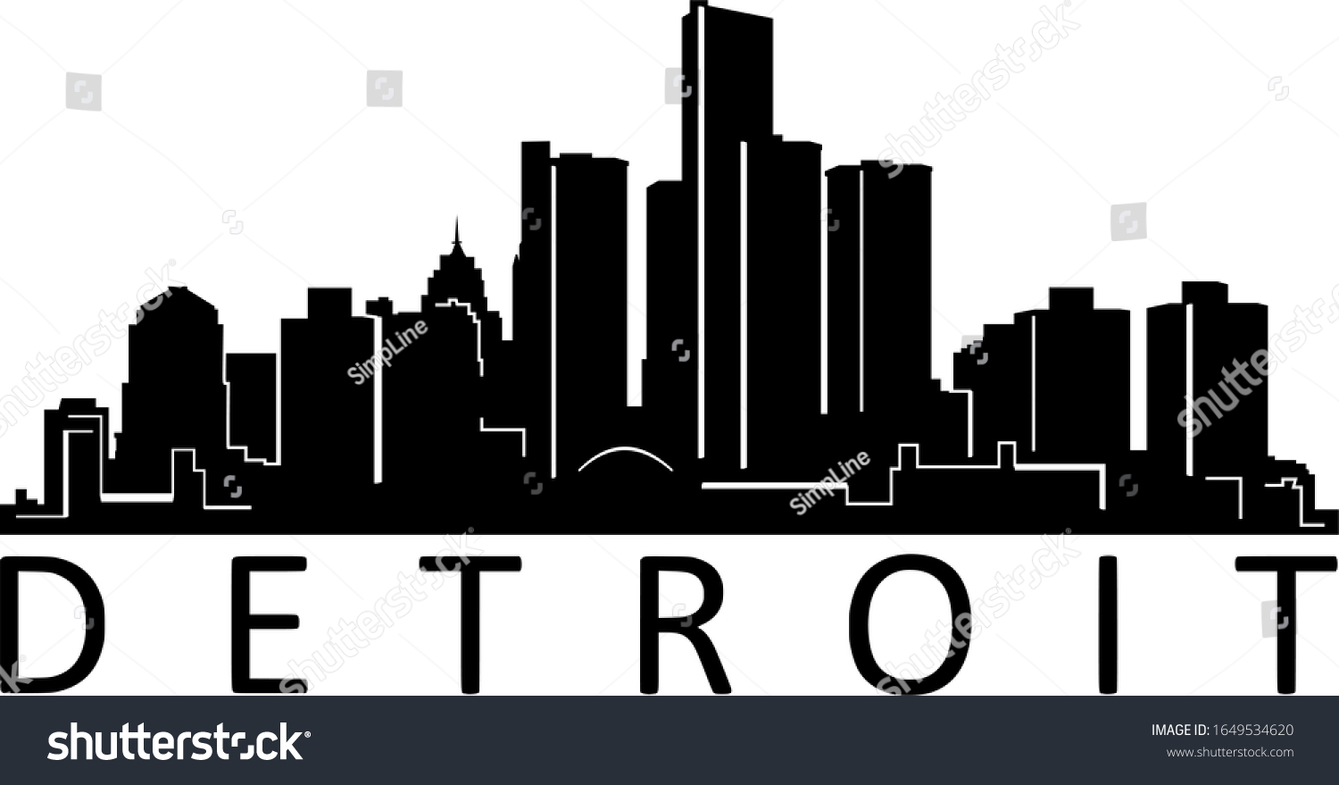 Detroit City Skyline Cityscape Silhouette Vector Stock Vector (Royalty ...