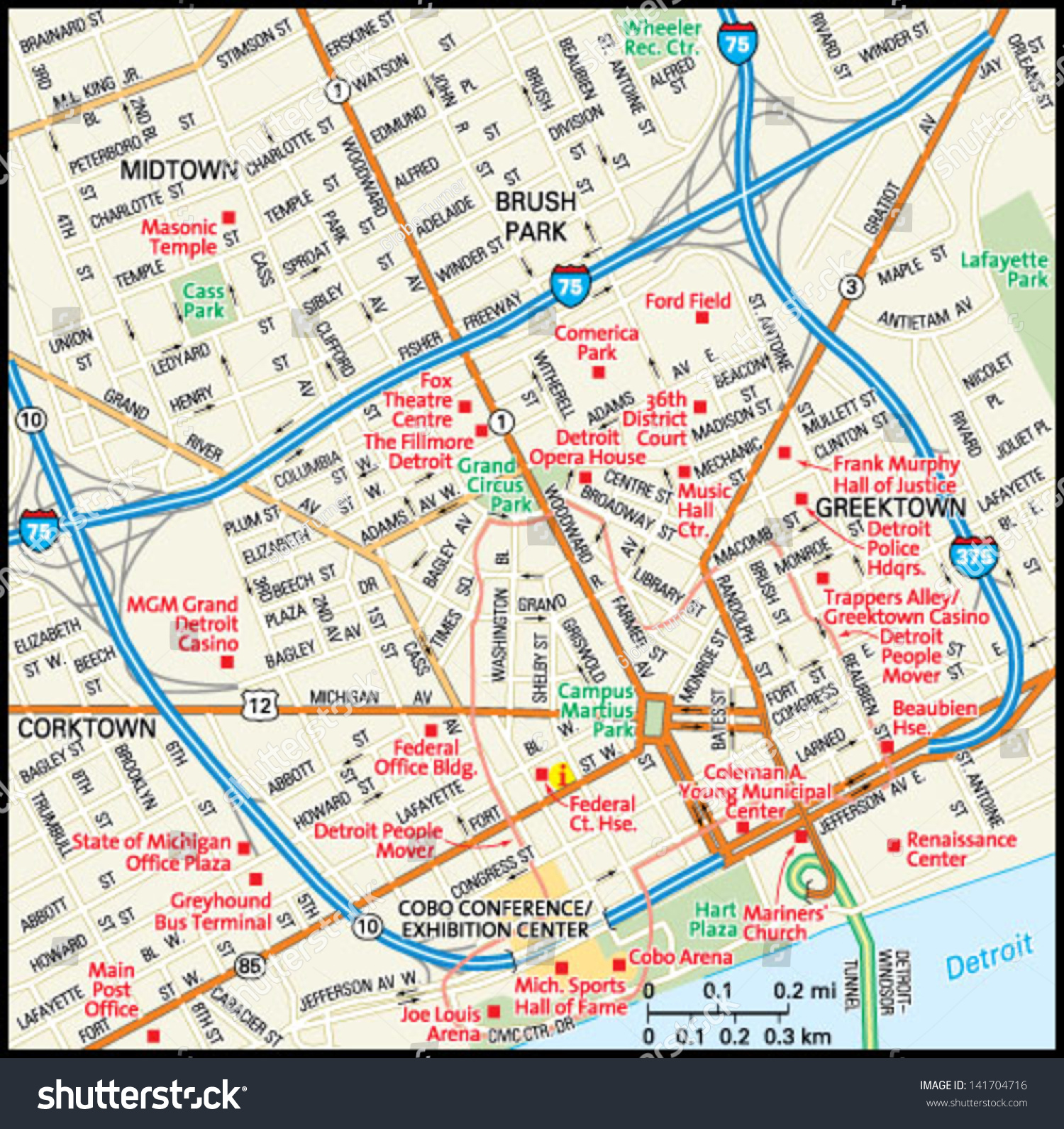 Downtown Detroit Map