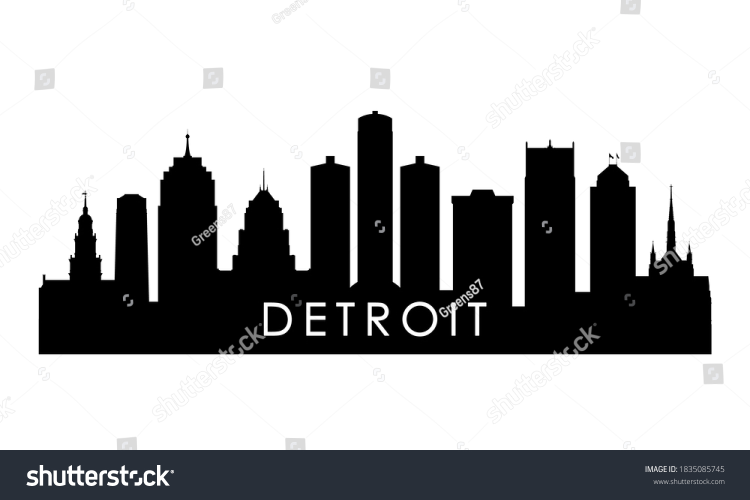 Detroit Skyline Silhouette Black Detroit City Stock Vector (Royalty ...