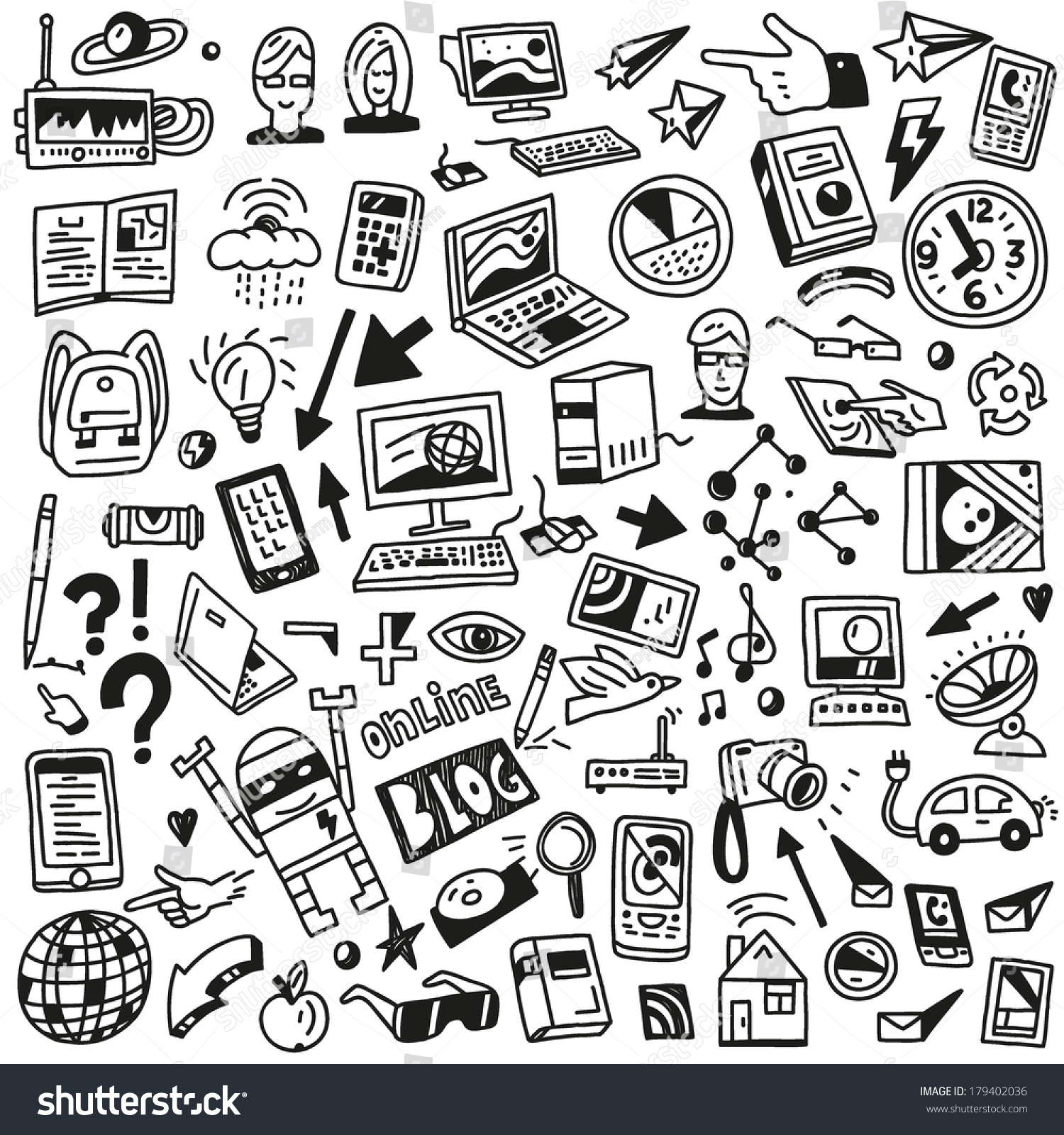 Devices Computers Technology Doodles Set Stock Vector 179402036 ...