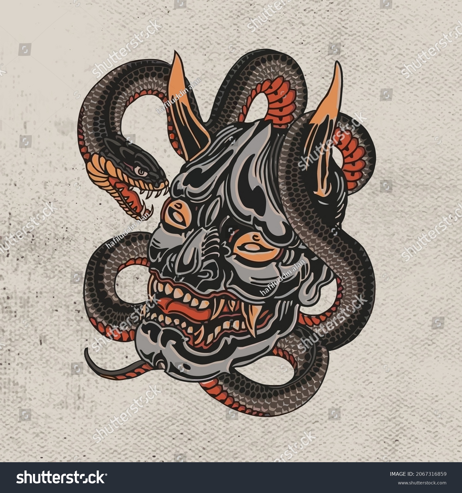 SVG of devil head and black cobra snake for tattoo or t-shirt design svg