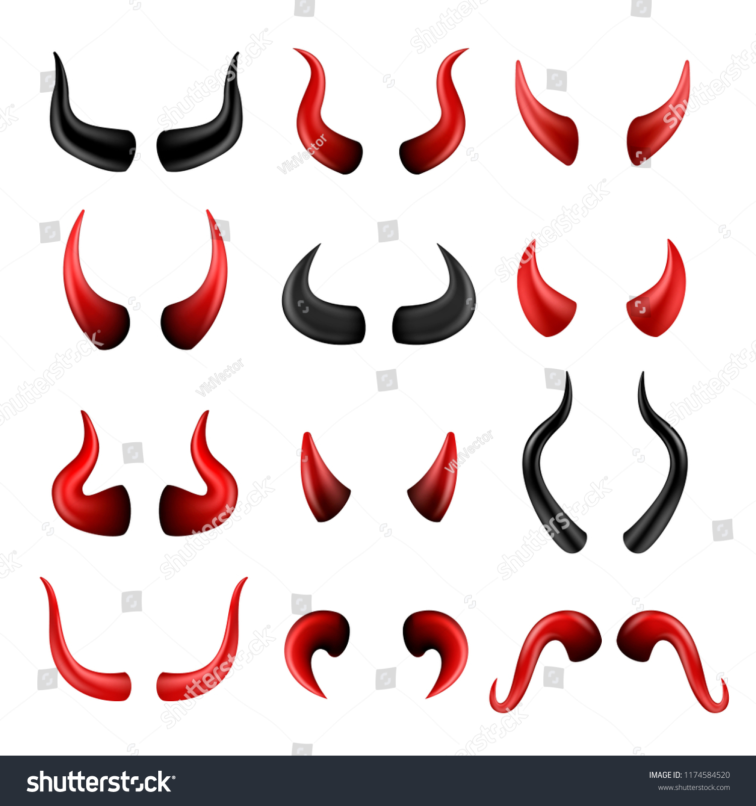 Devil Horns Set Red Demon Satan Stock Vector Royalty Free 1174584520