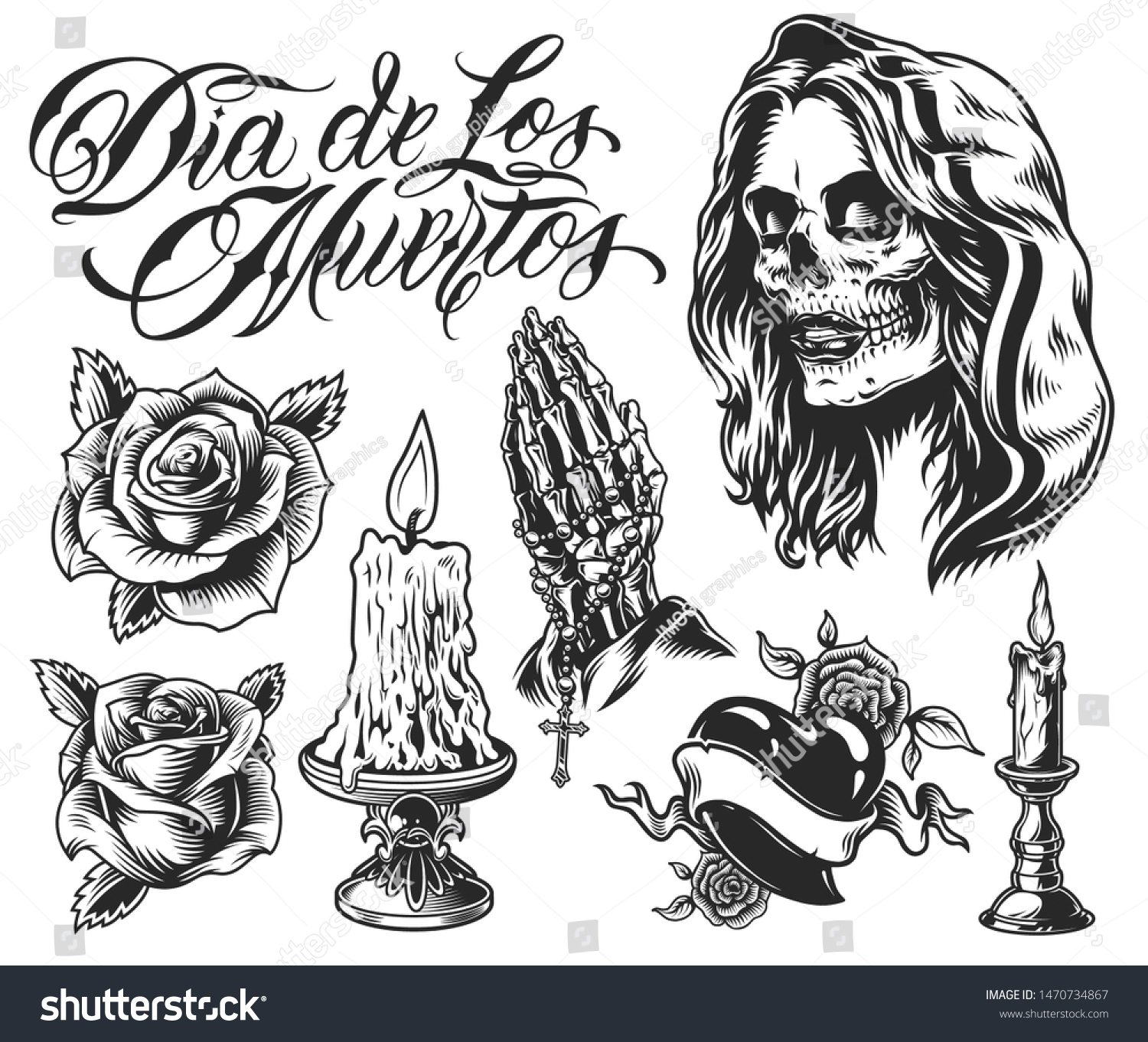 Dia De Los Muertos Elements Set Stock Vector Royalty Free 1470734867