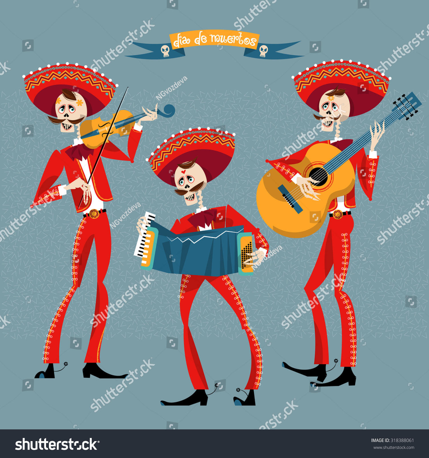 Dia De Muertos Mariachi Band Skeletons Stock Vector 318388061 ...