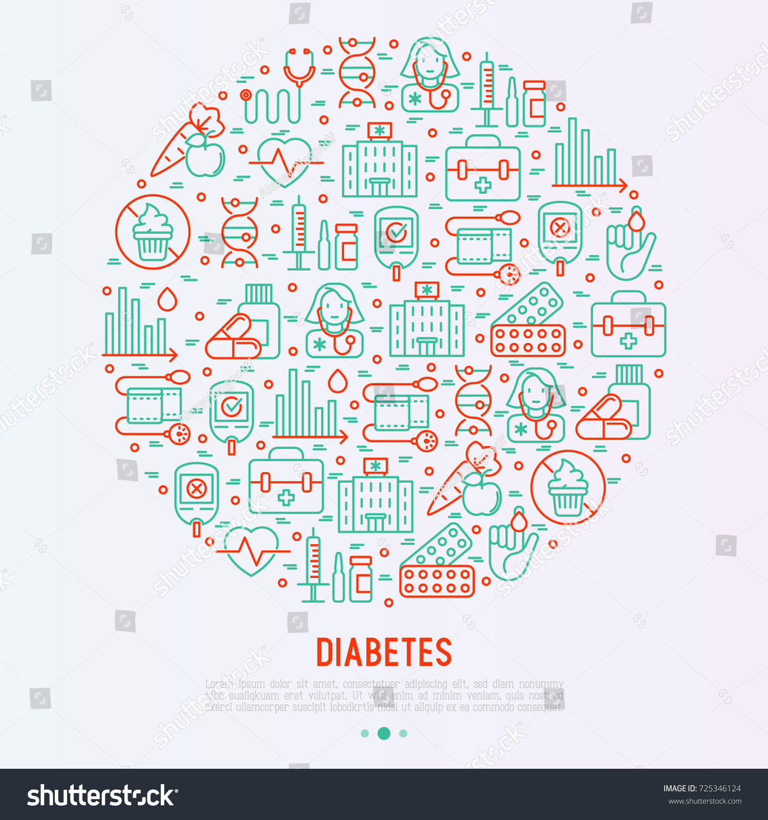 Diabetes Concept Circle Thin Line Icons: เวกเตอร์สต็อก (ปลอดค่า ...