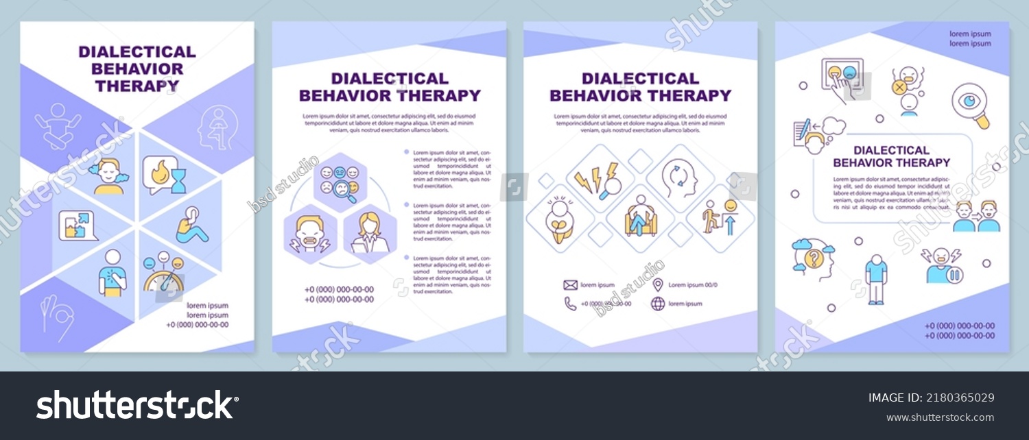 SVG of Dialectical behavior therapy brochure template. Leaflet design with linear icons. Editable 4 vector layouts for presentation, annual reports. Arial-Black, Myriad Pro-Regular fonts used svg