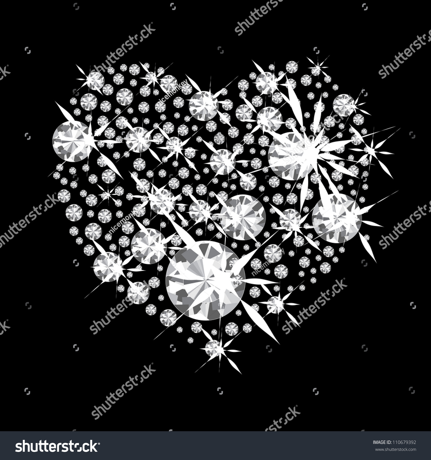 Diamond Jewelery Heart Concept Black Background Stock Vector 110679392 ...