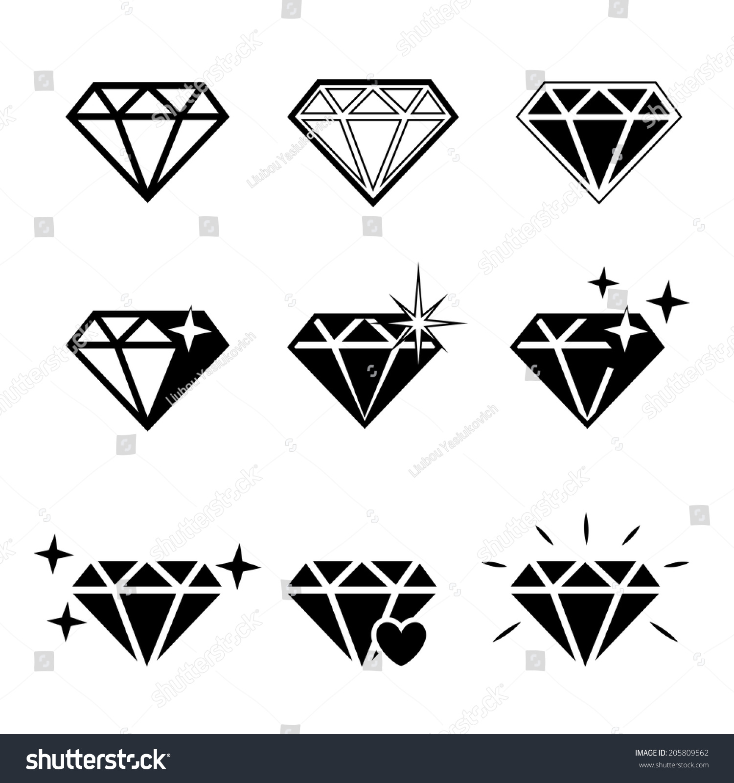 Diamond Vector Icons Set On White Stock Vector 205809562 - Shutterstock