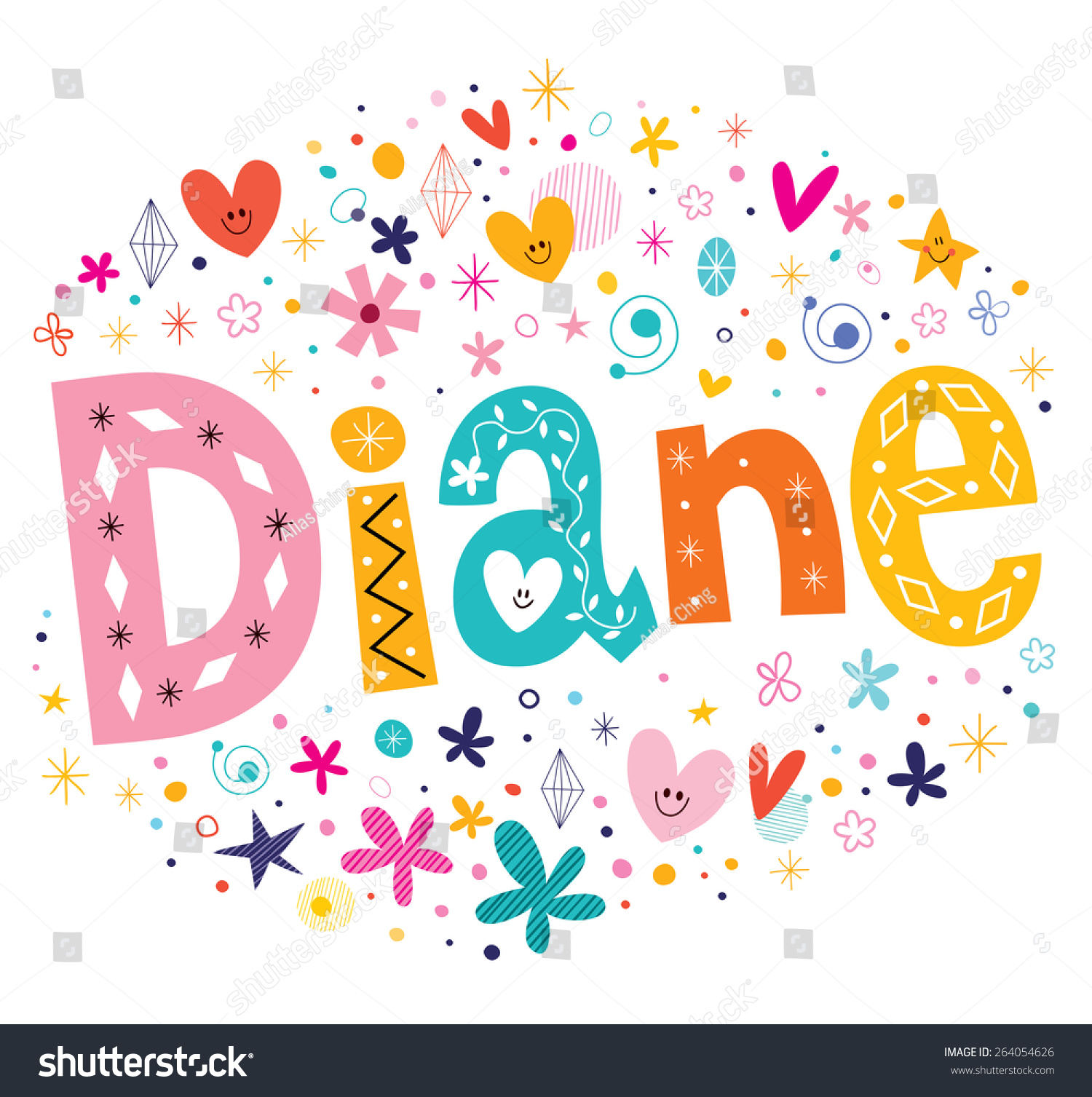 Diane Girls Name Decorative Lettering Type Design Stock Vector ...