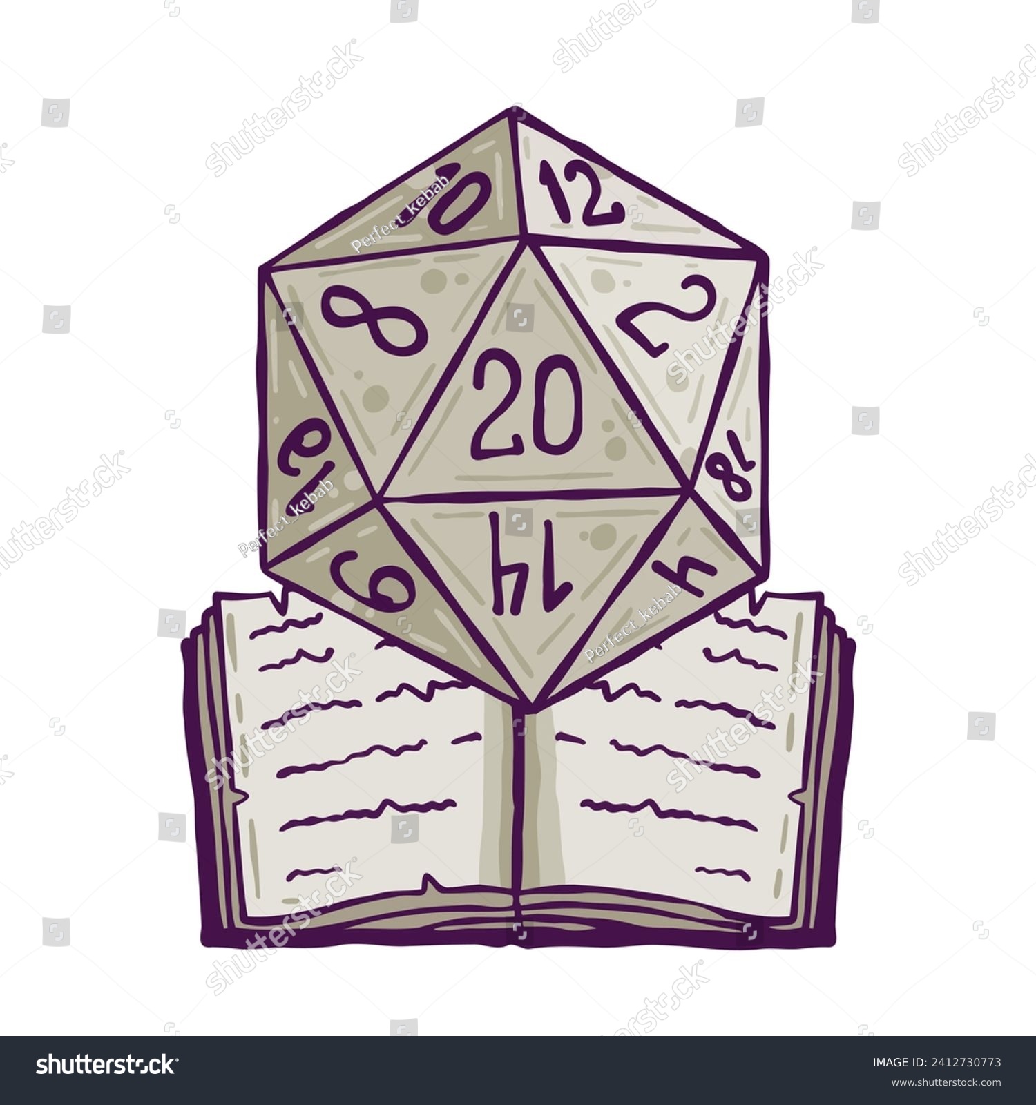 SVG of Dice d20 for playing board game. Cartoon outline drawn illustration svg