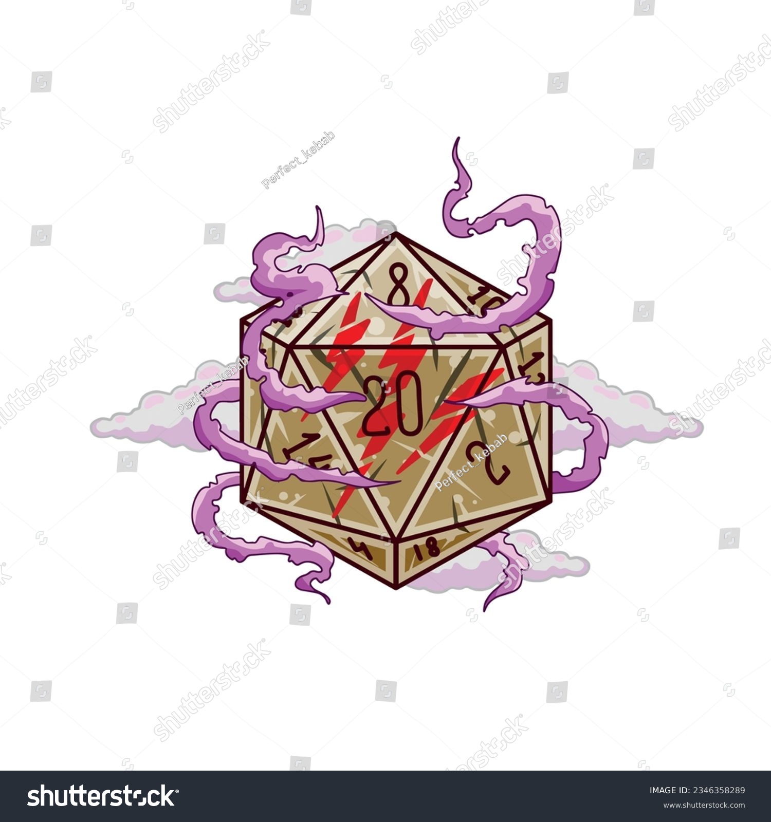 SVG of Dice d20 for playing Dnd. Dungeon and dragons board game. Cartoon outline drawn illustration. Role play gaming svg