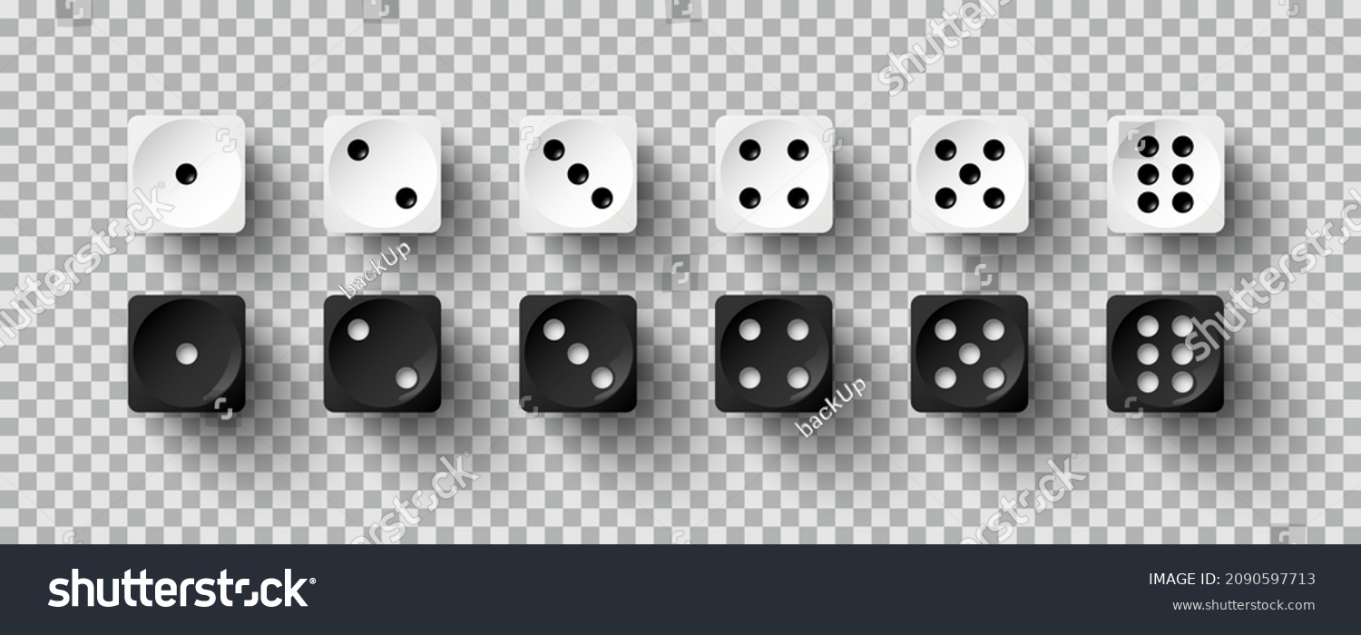 SVG of Dice game with white and black cubes vector illustration. 3d realistic gambling objects to play in casino, dice from one to six dots and rounded edges design isolated on transparent background svg