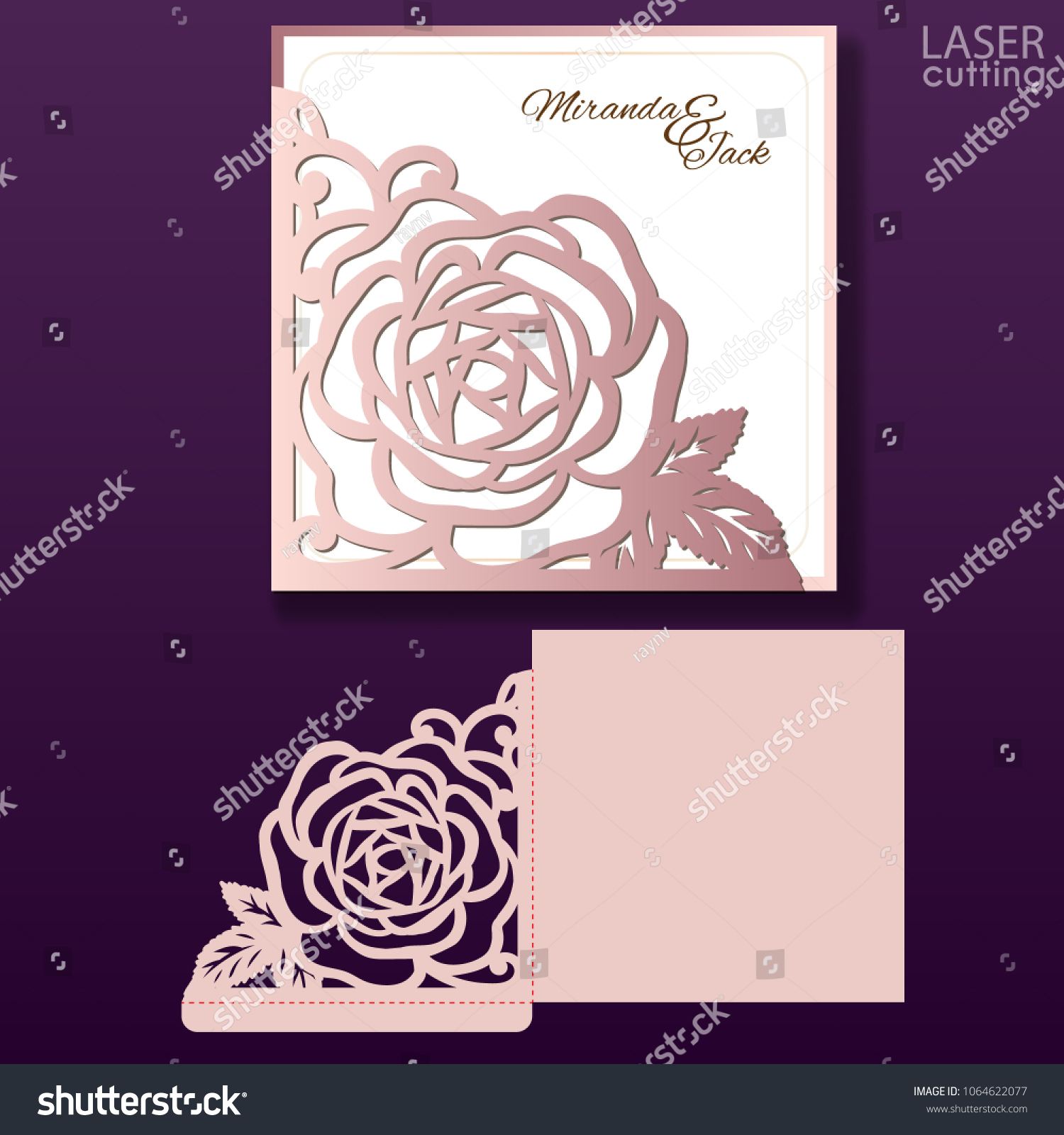 SVG of Die laser cut wedding card vector template. Invitation pocket envelope with lace corner with roses pattern. Wedding lace invitation mockup. svg