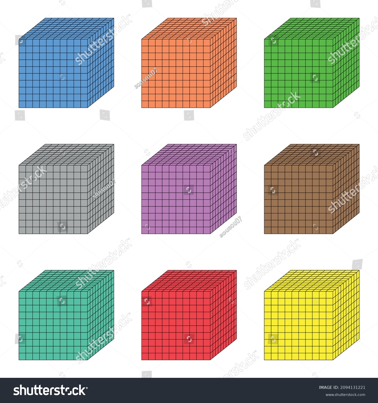 Dienes Cube Blocks Base Ten Counting Stock Vector (Royalty Free) 2094131221