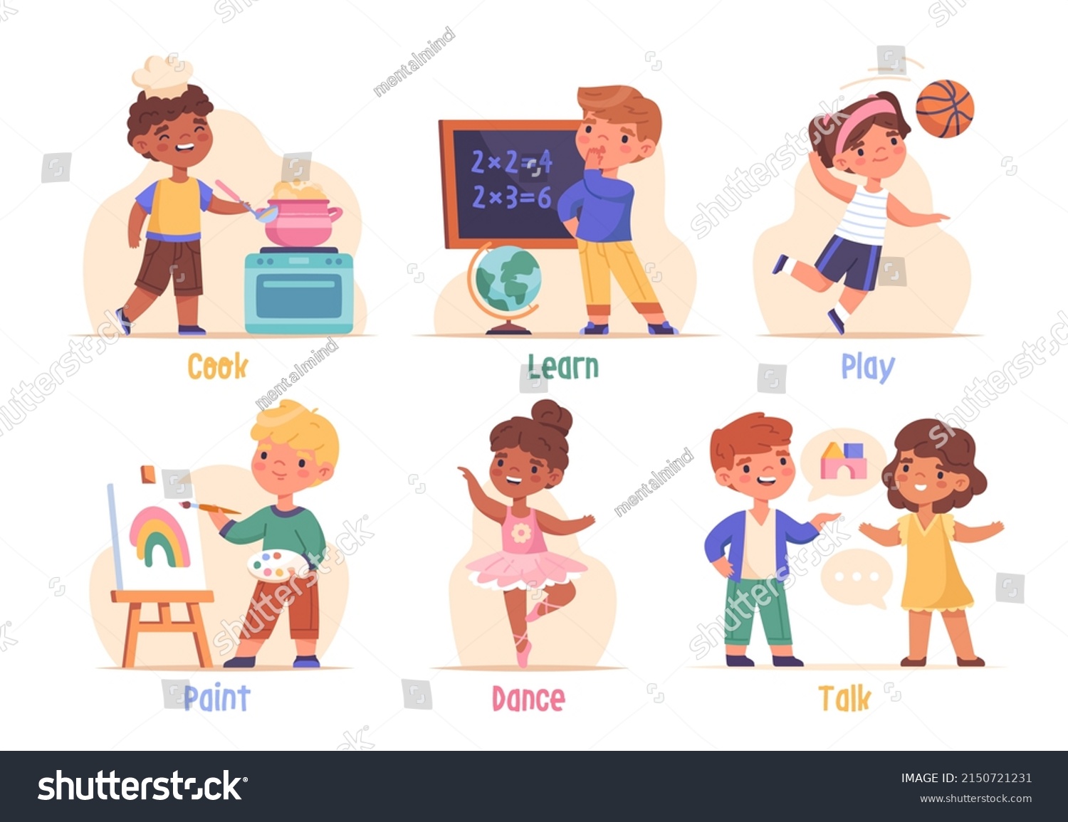 Different Activities Children Concept Set Boys Stock Vector (Royalty ...