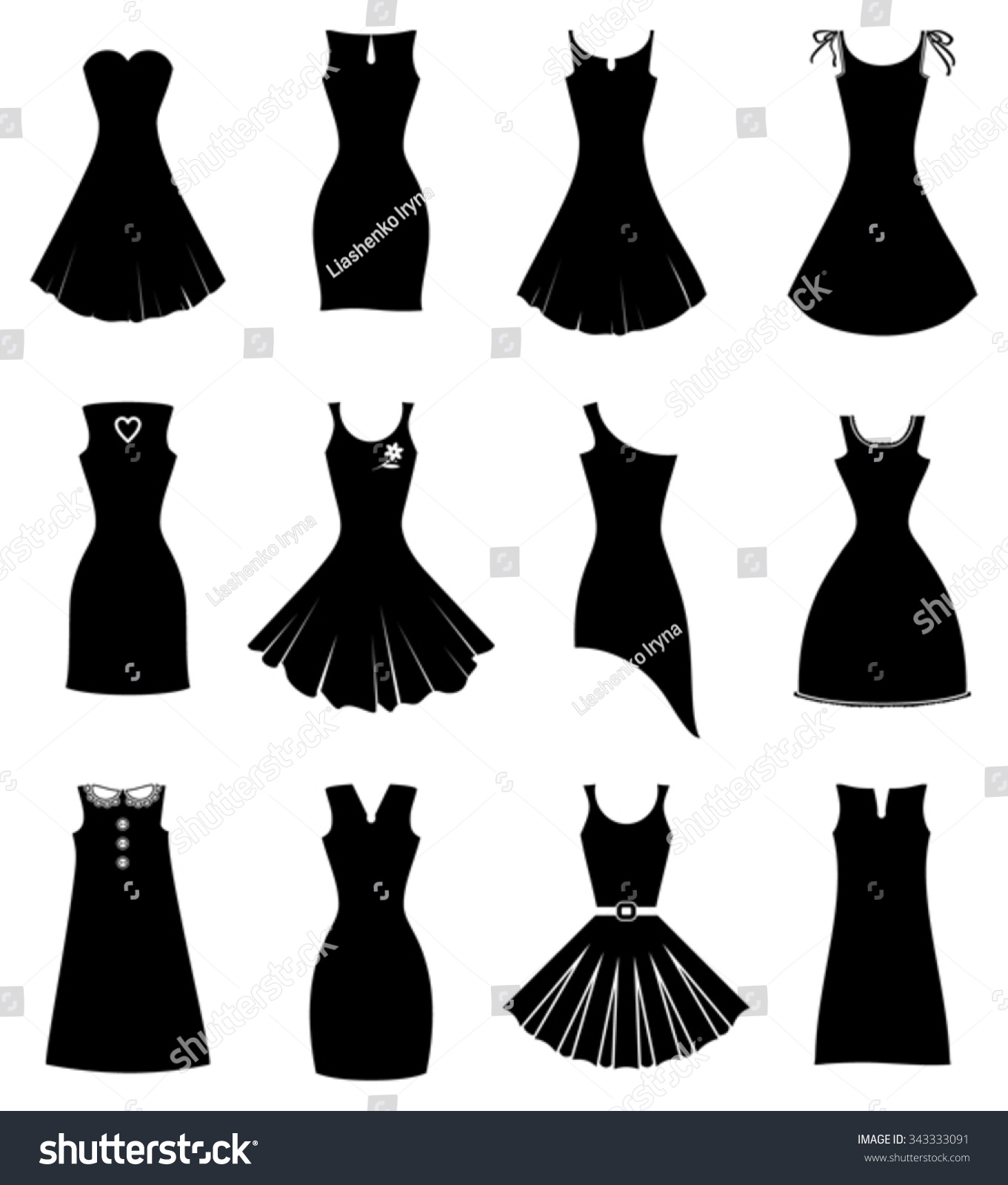 Different Black Party Dress Silhouette Set Stock Vector 343333091 ...