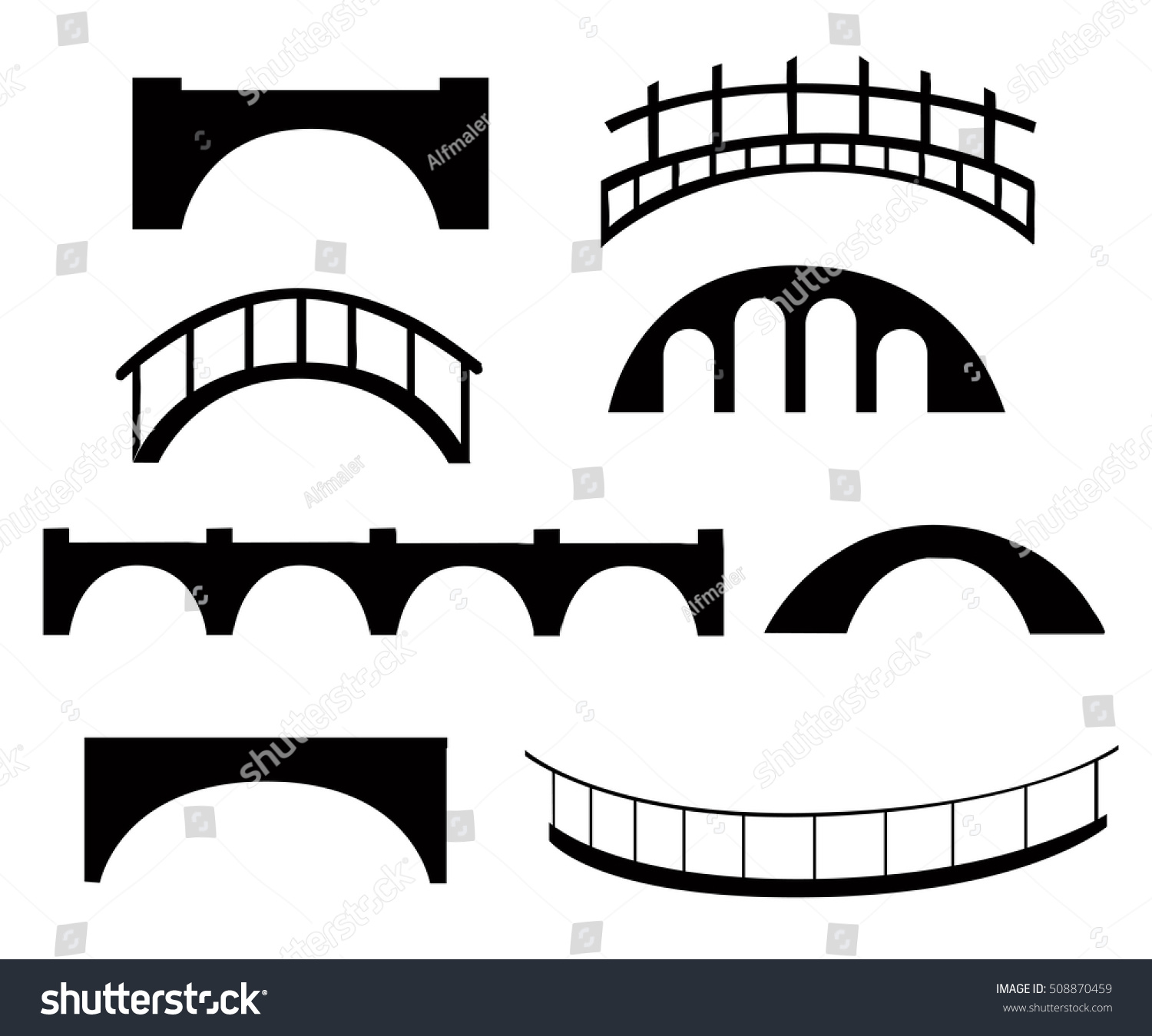 白いシルエットベクターイラストに異なる橋 ゲームの背景に石の木の橋 のベクター画像素材 ロイヤリティフリー