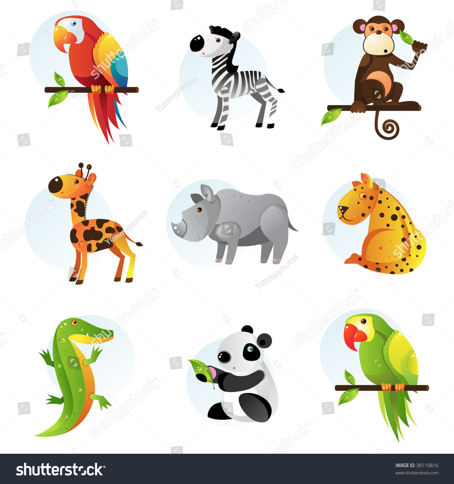 Different Bright Jungle And Safari Animals Stock Vector Illustration ...