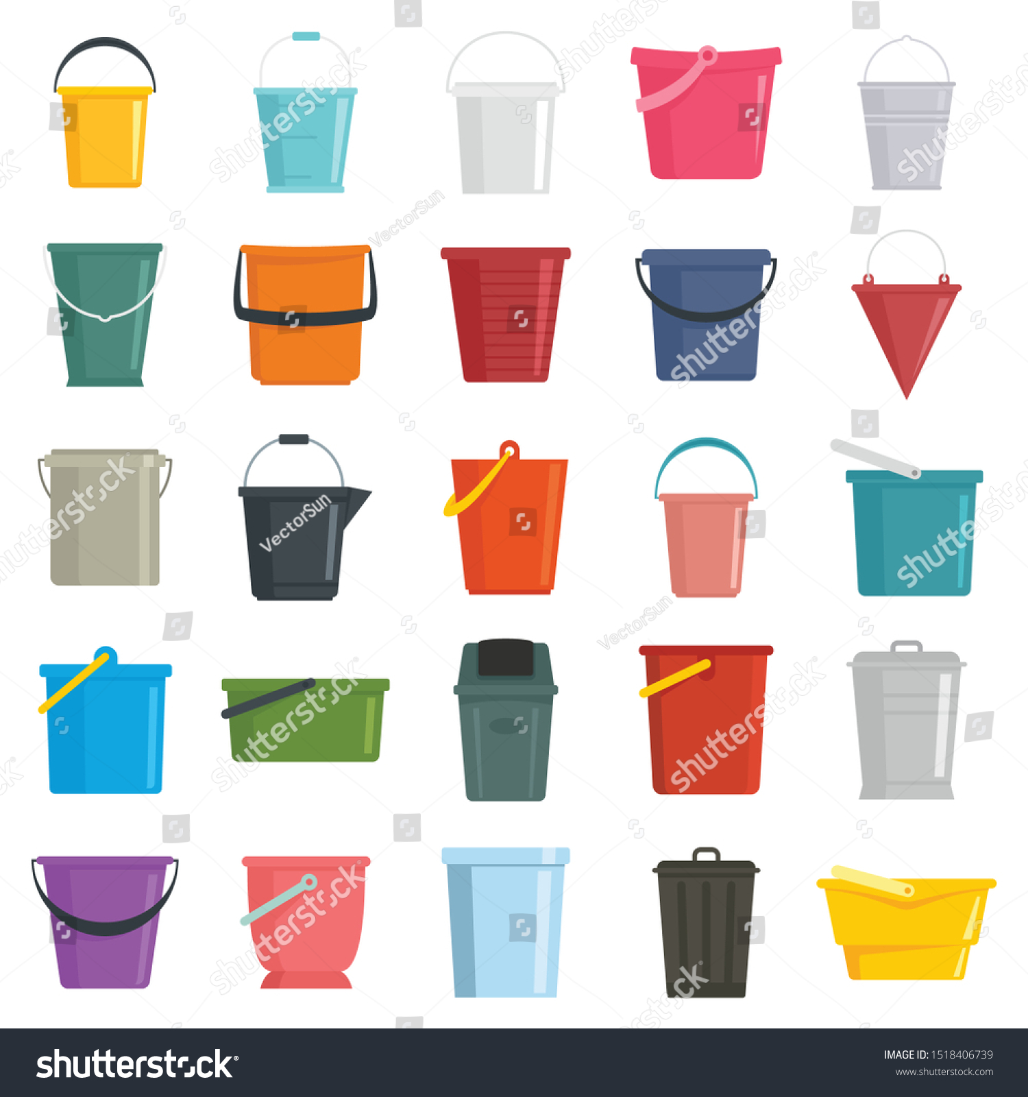 Different Buckets Flat Set Isolated On Stock Vector (Royalty Free 