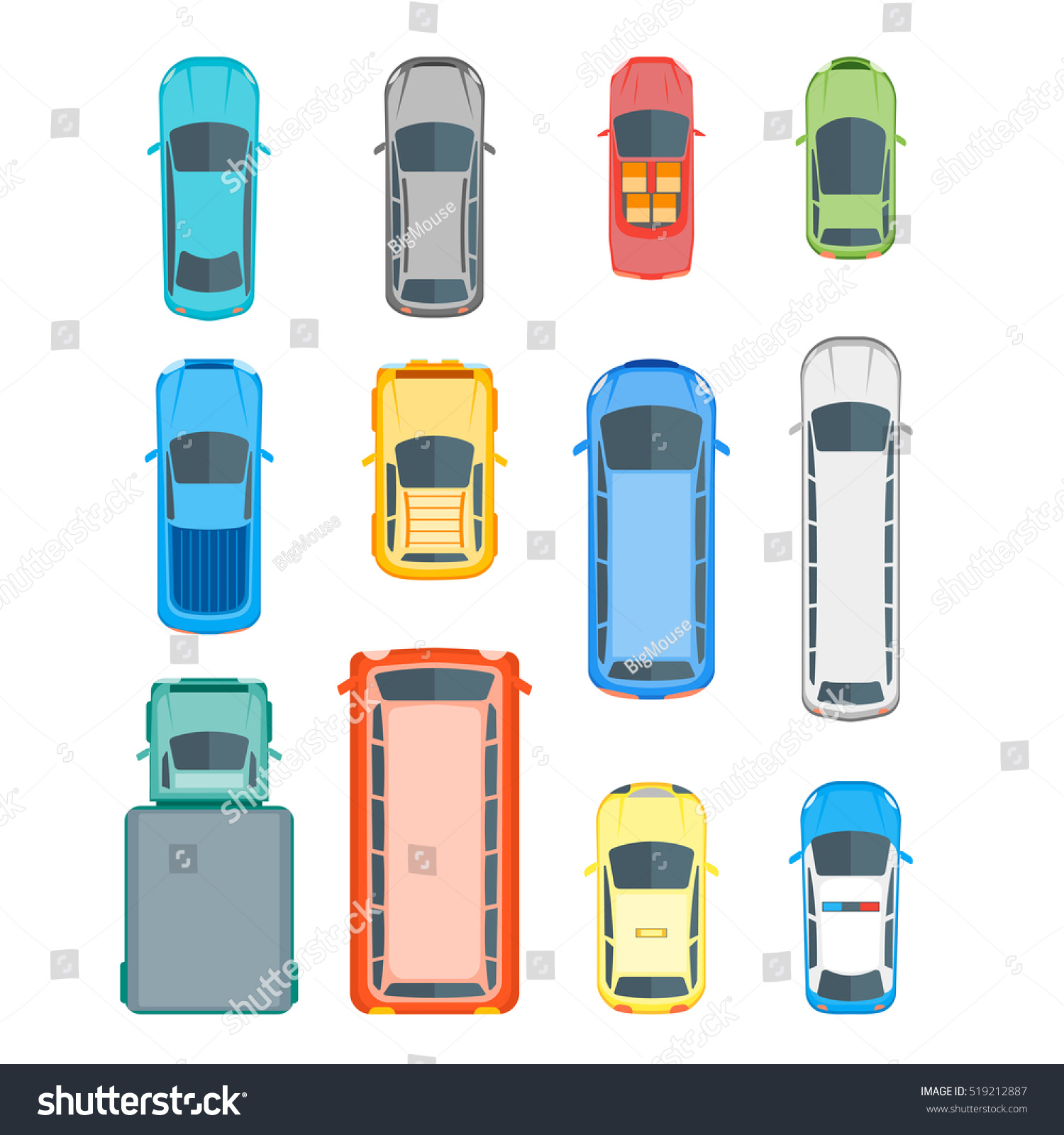 Different Cars Top View Position Set Stock Vector 519212887 - Shutterstock